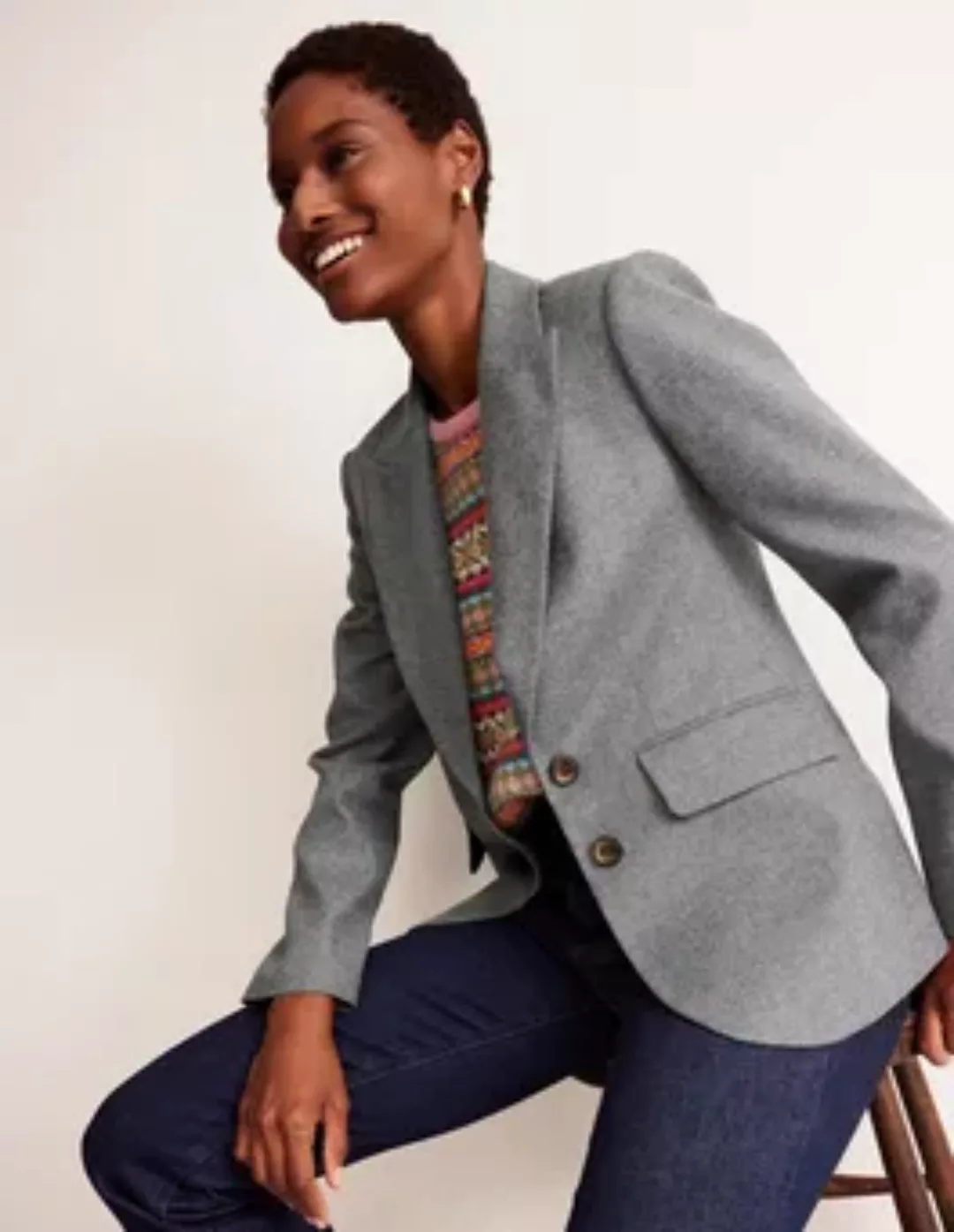 Der Marylebone Woll-Blazer Damen Boden, Grau Meliert günstig online kaufen
