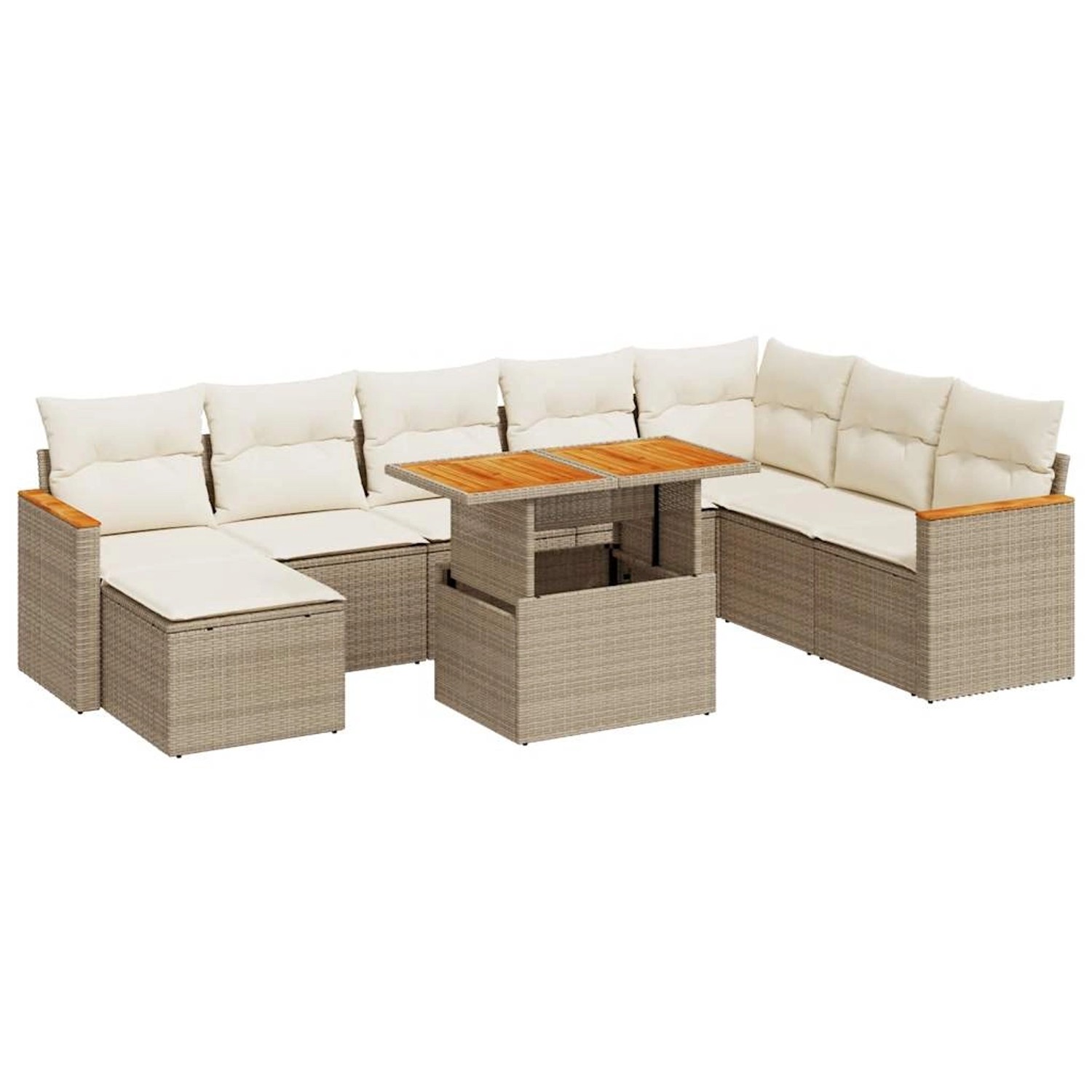 vidaXL 9-Tlg Garten-Sofagarnitur mit Kissen Beige Poly Rattan Akazie 332752 günstig online kaufen