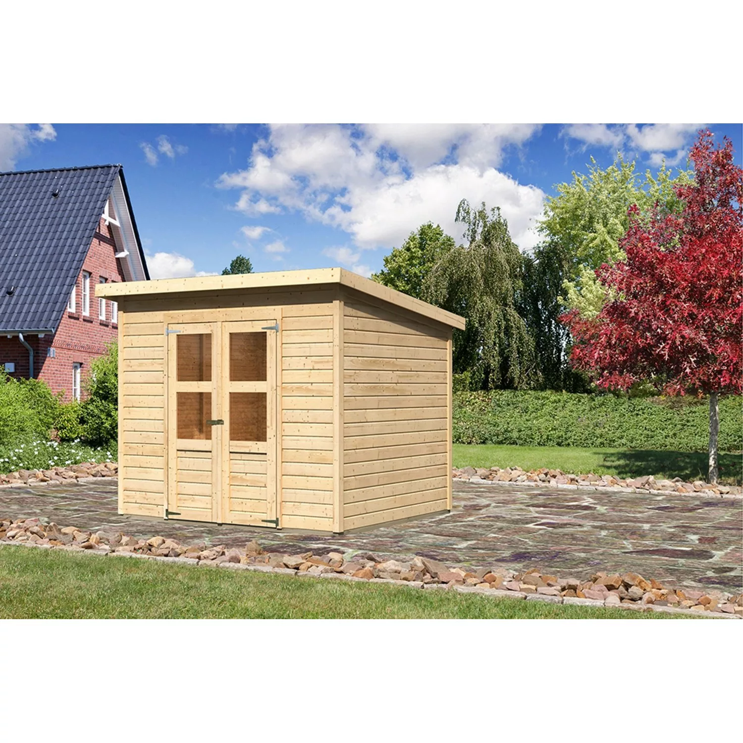 Karibu Holz-Gartenhaus Vellinge Natur Unbehandelt 238 cm x 210 cm günstig online kaufen