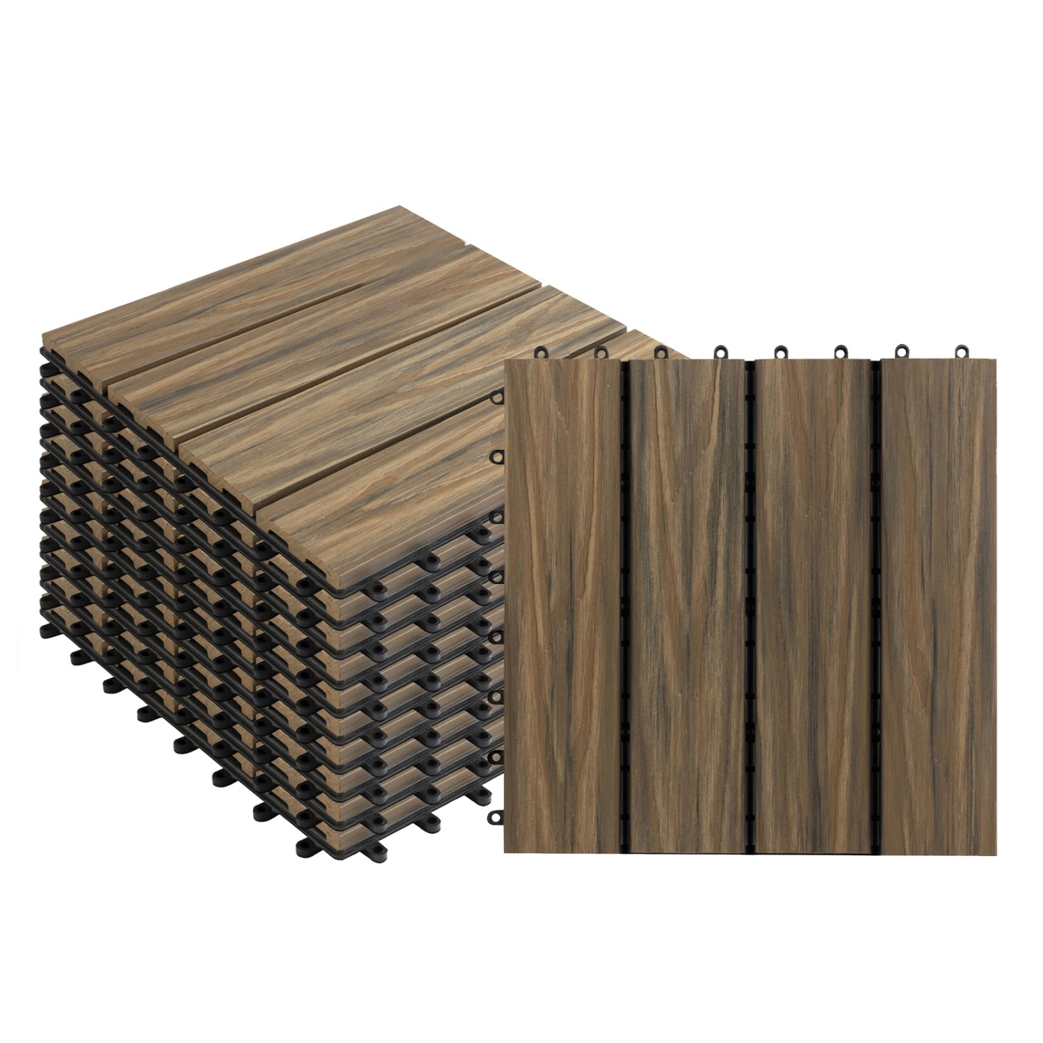 KARAT WPC Terrassenfliesen Classic Wetterfest 30 x 30 cm Mix Teak 11er-Set günstig online kaufen