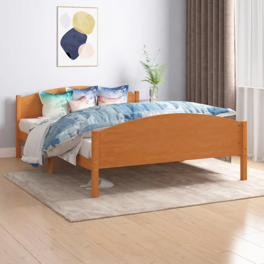 vidaXL Bettgestell Massivholzbett Honigbraun Kiefer 160x200 cm Doppelbett B günstig online kaufen