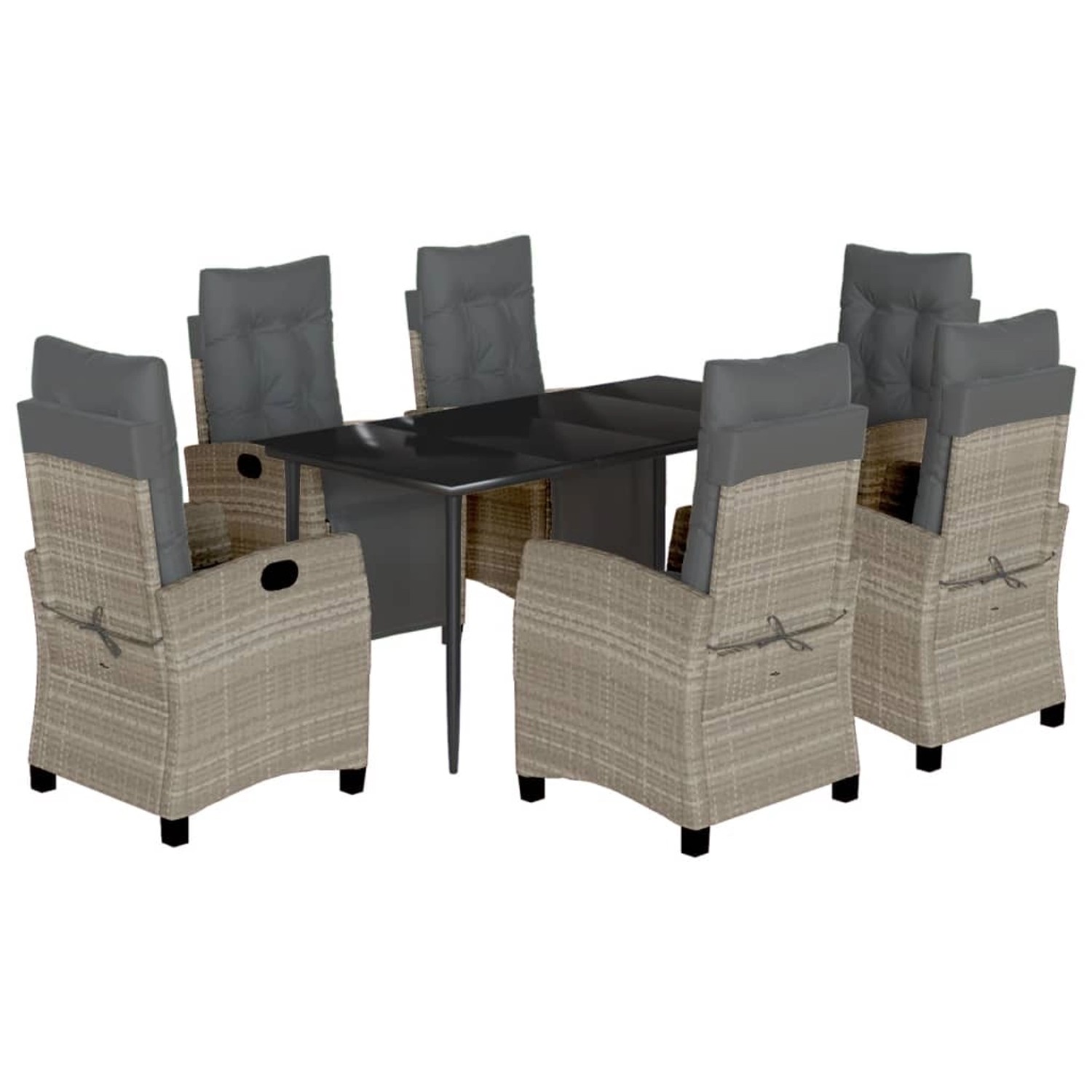 vidaXL 7-Tlg Garten-Essgruppe mit Kissen Hellgrau Poly Rattan 3213034 günstig online kaufen
