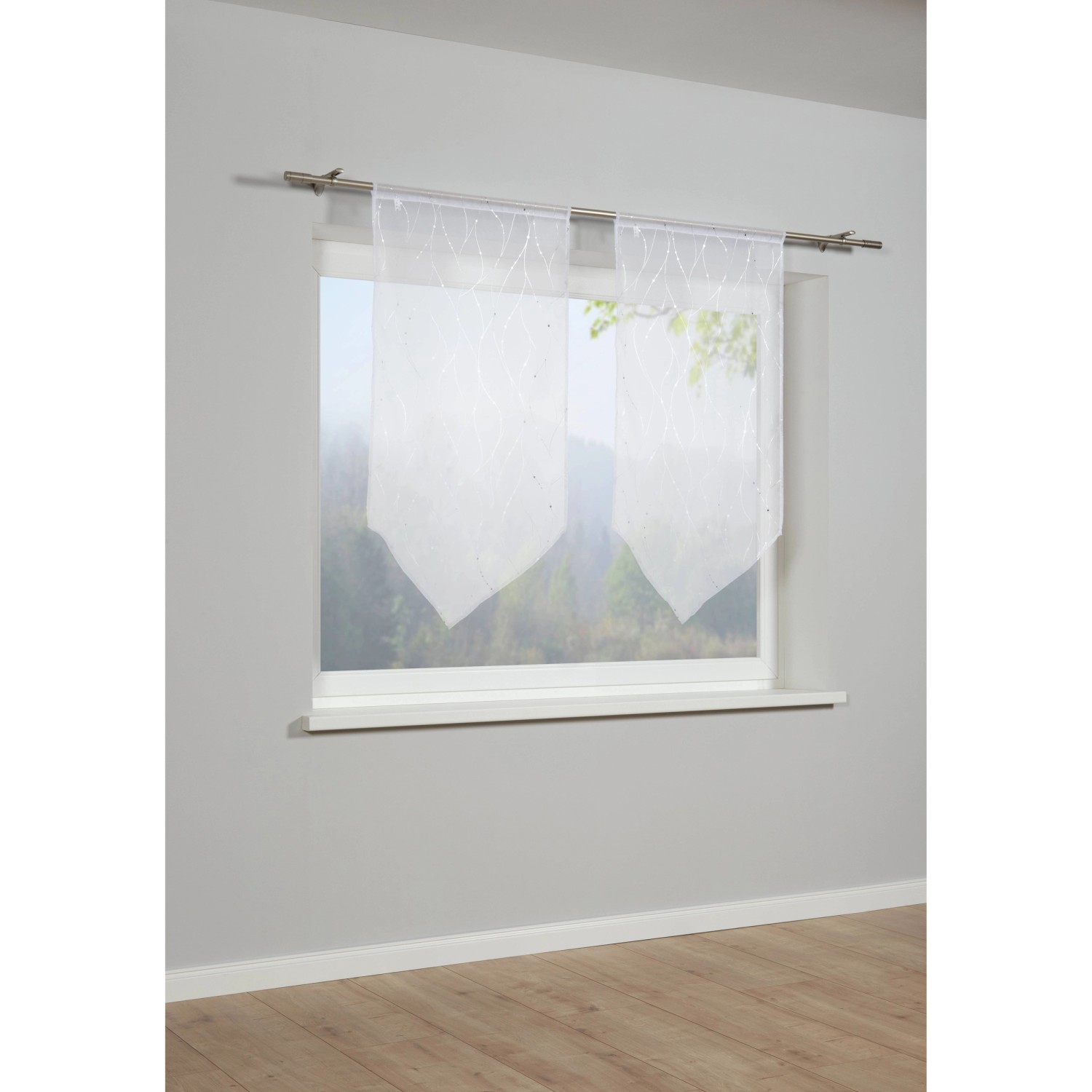 Bennetti Spitzpanneaux Voile mit Silberdruck Weiß 60 x 120 cm günstig online kaufen