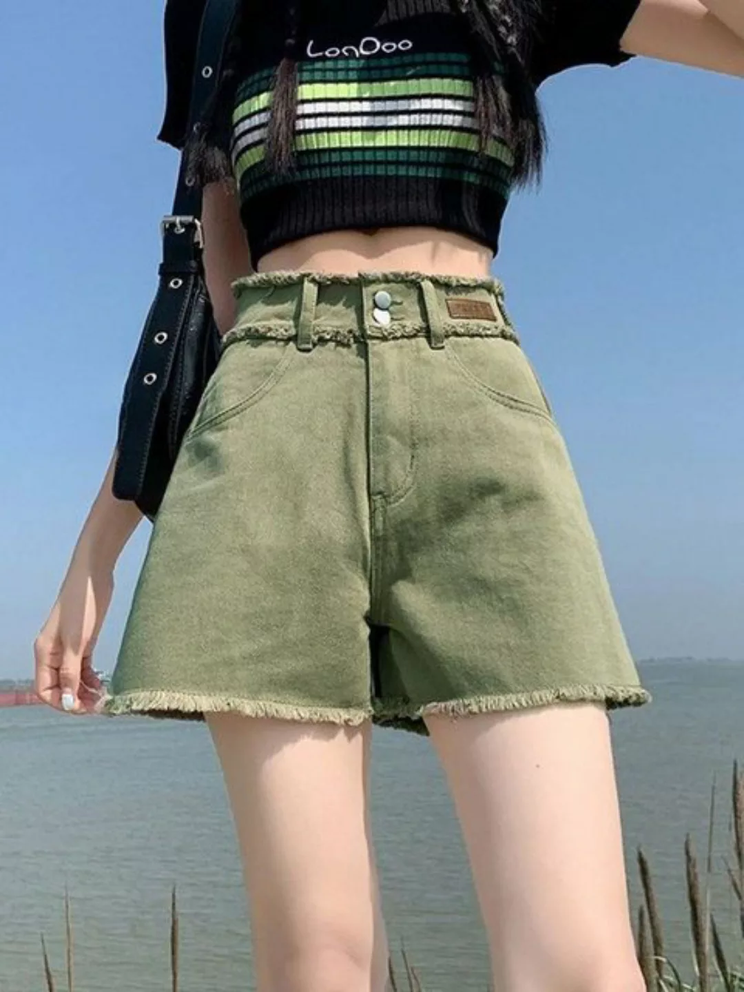 FIDDY Jeansshorts Raw Edge Denim Shorts Damen Sommer lockere Hotpants mit h günstig online kaufen