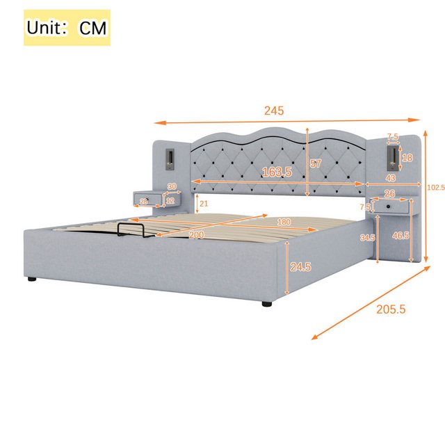 Furnishings Home Polsterbett Doppelbett + Stauraum + Schubladen + LED-Leuch günstig online kaufen