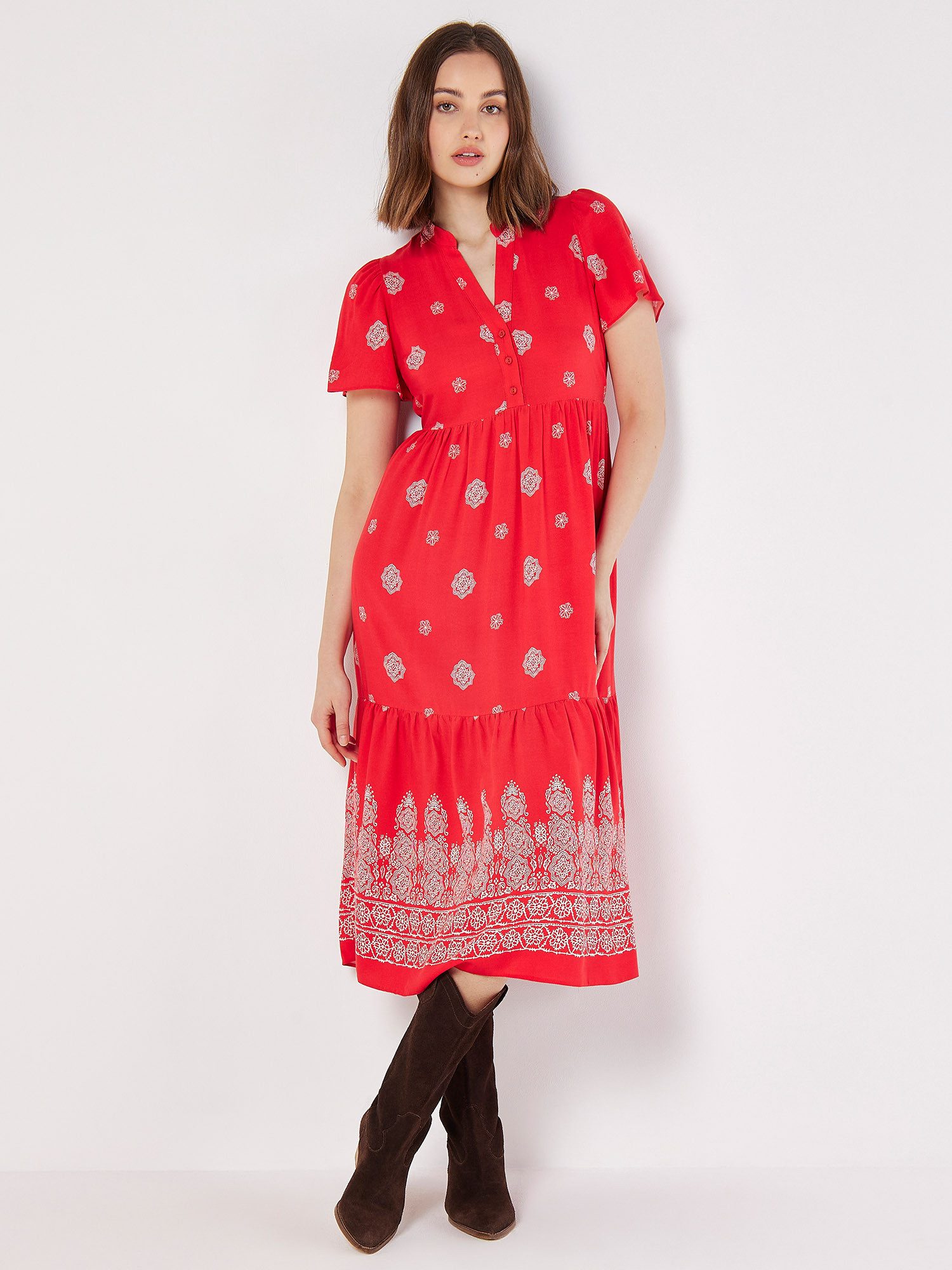 Apricot Midikleid Block Print Tiered Dress, günstig online kaufen
