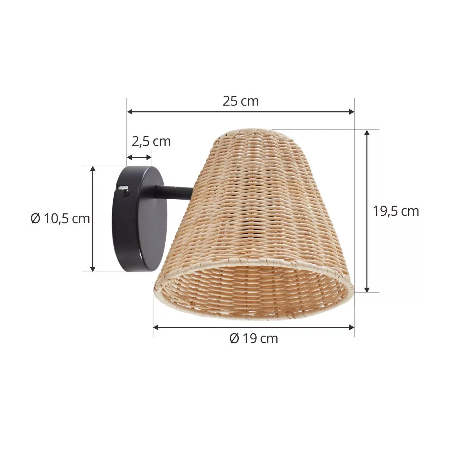 Lindby Wandleuchte Zyralia, holzfarben, Rattan, 19,5 cm hoch günstig online kaufen