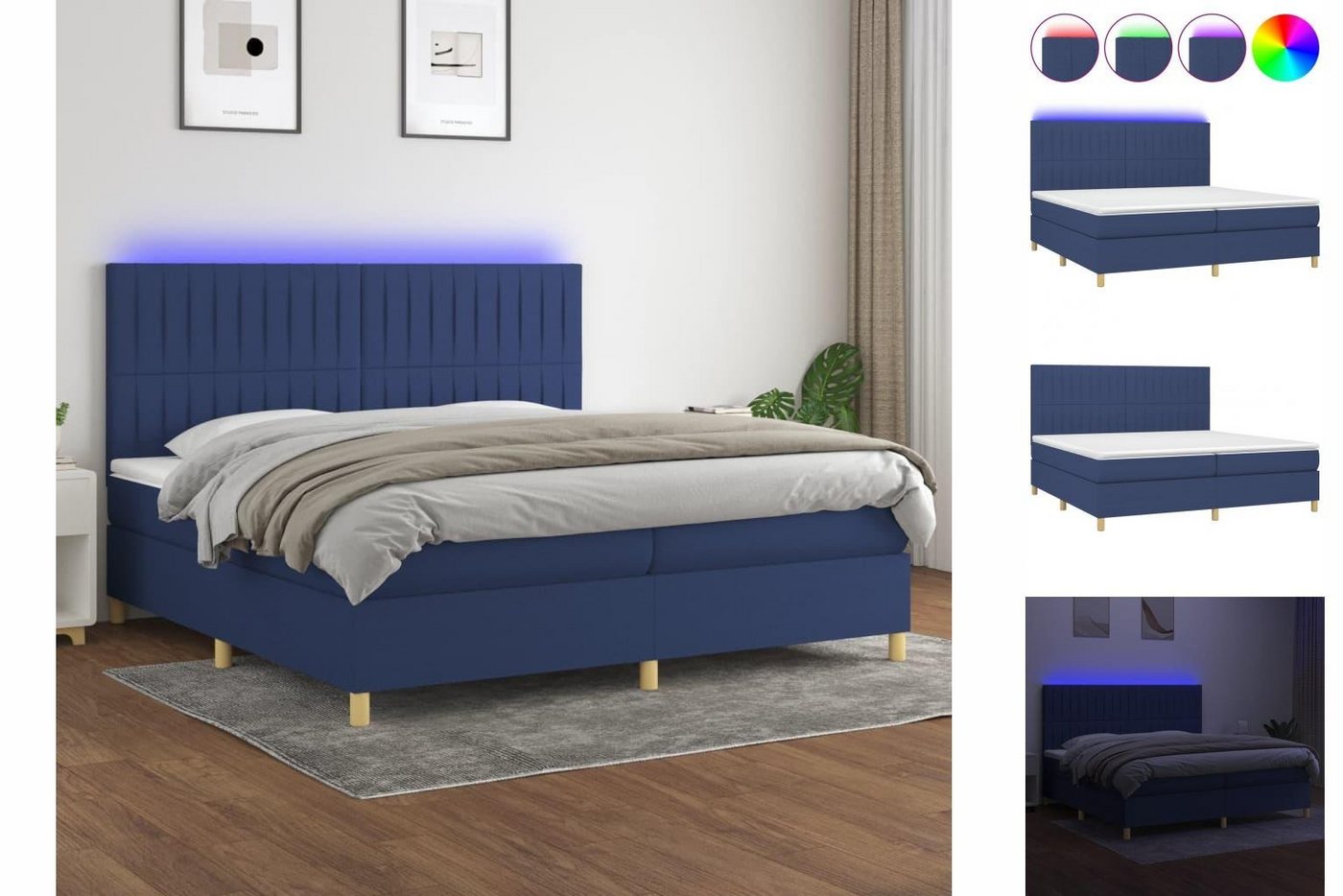 vidaXL Boxspringbett Boxspringbett mit Matratze LED Blau 200x200 cm Stoff B günstig online kaufen