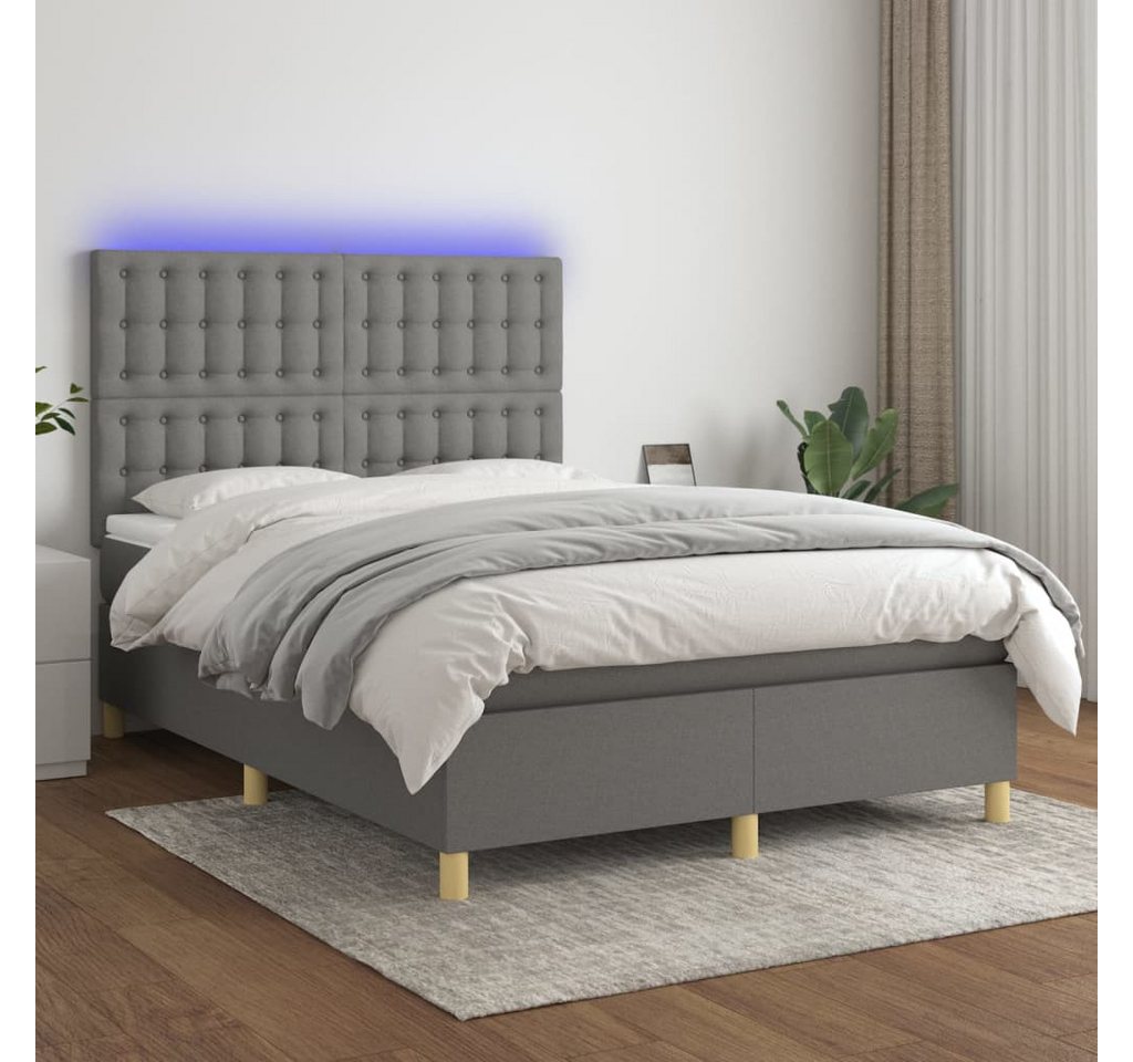 vidaXL Boxspringbett Boxspringbett mit Matratze LED Dunkelgrau 140x190 cm S günstig online kaufen