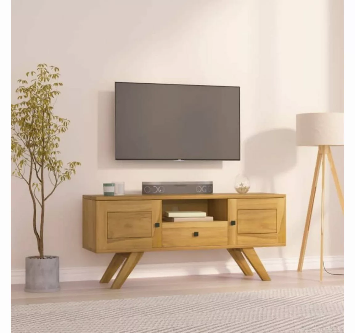furnicato TV-Schrank 110x30x50 cm Massivholz Teak günstig online kaufen