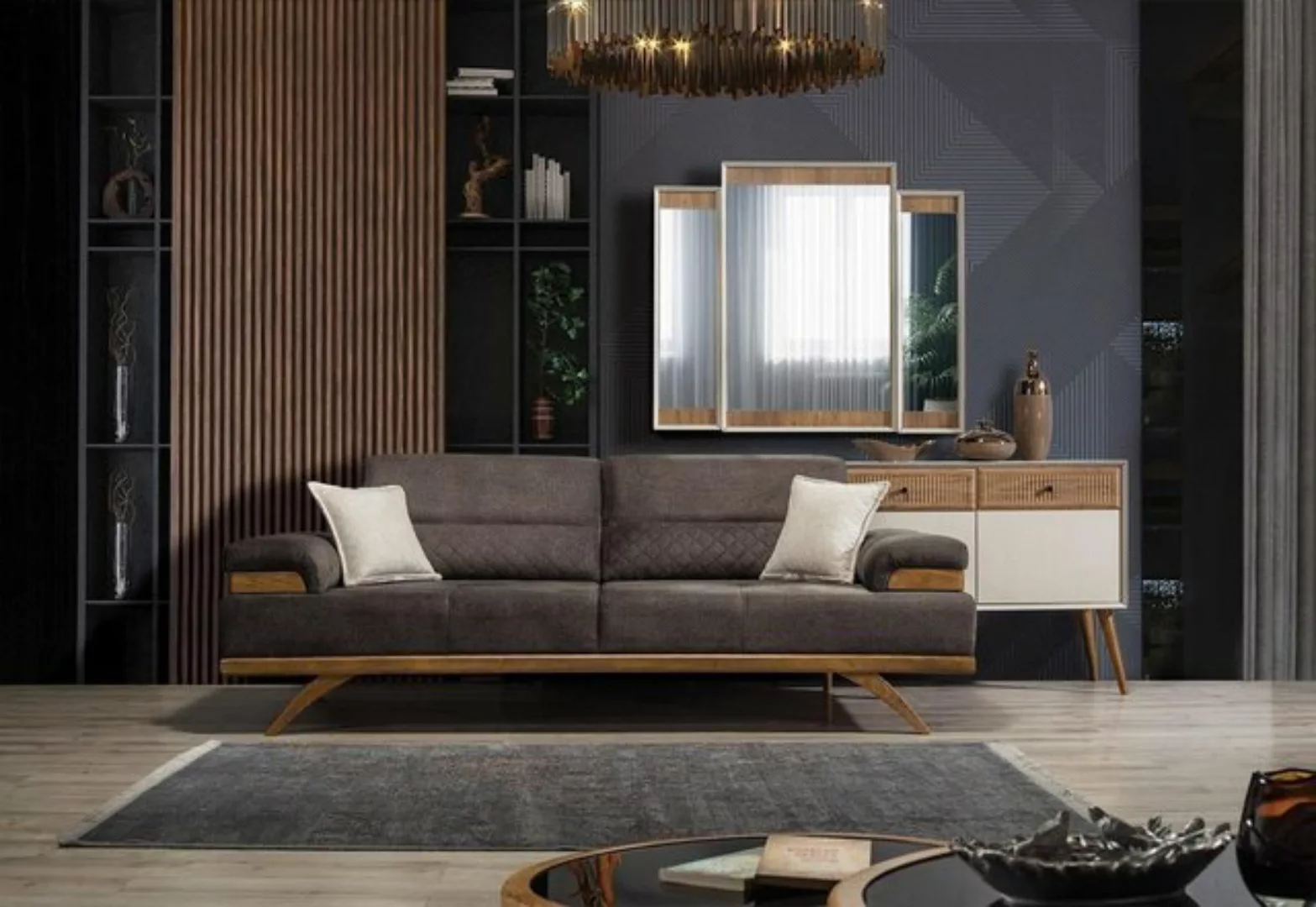 JVmoebel Sofa Sofa 3 Sitzer Designer Sofa Couch Polster Sofas Couchen Stoff günstig online kaufen