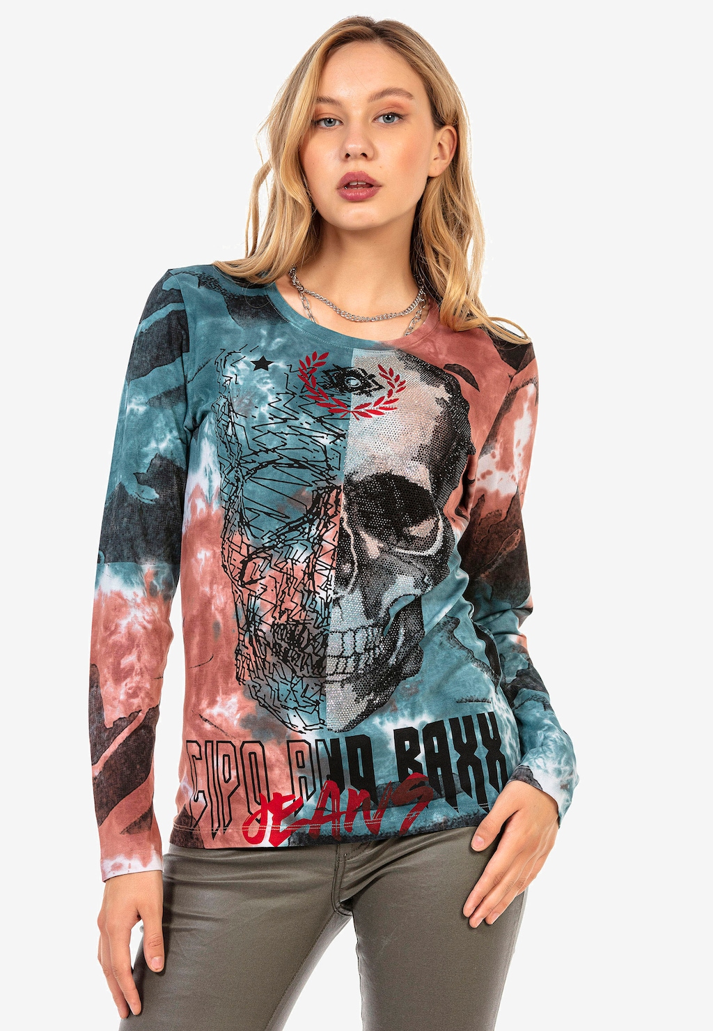 Cipo & Baxx Langarmshirt, mit großem Totenkopf-Print günstig online kaufen