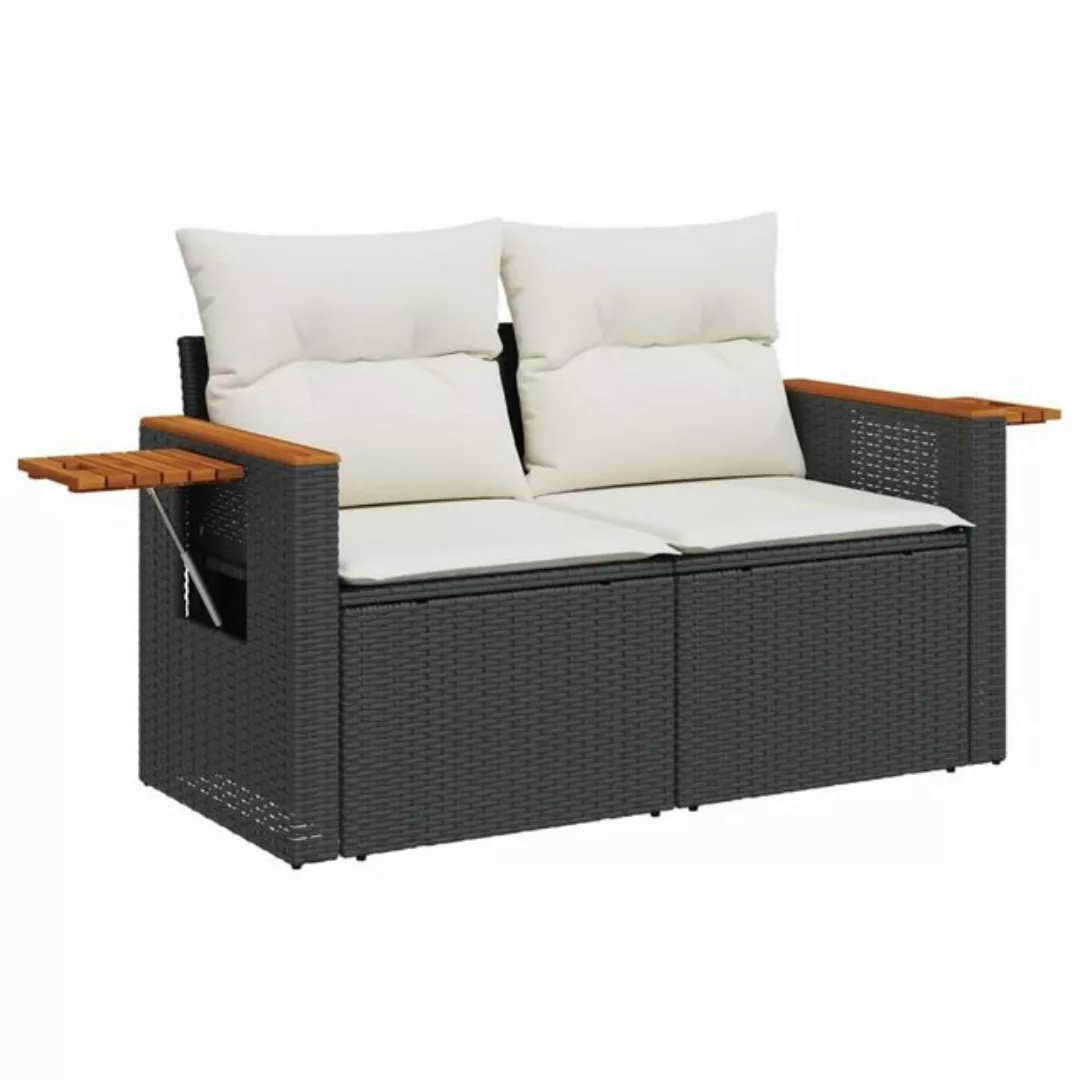 vidaXL Loungesofa Gartensofa mit Kissen 2-Sitzer Schwarz Poly Rattan günstig online kaufen