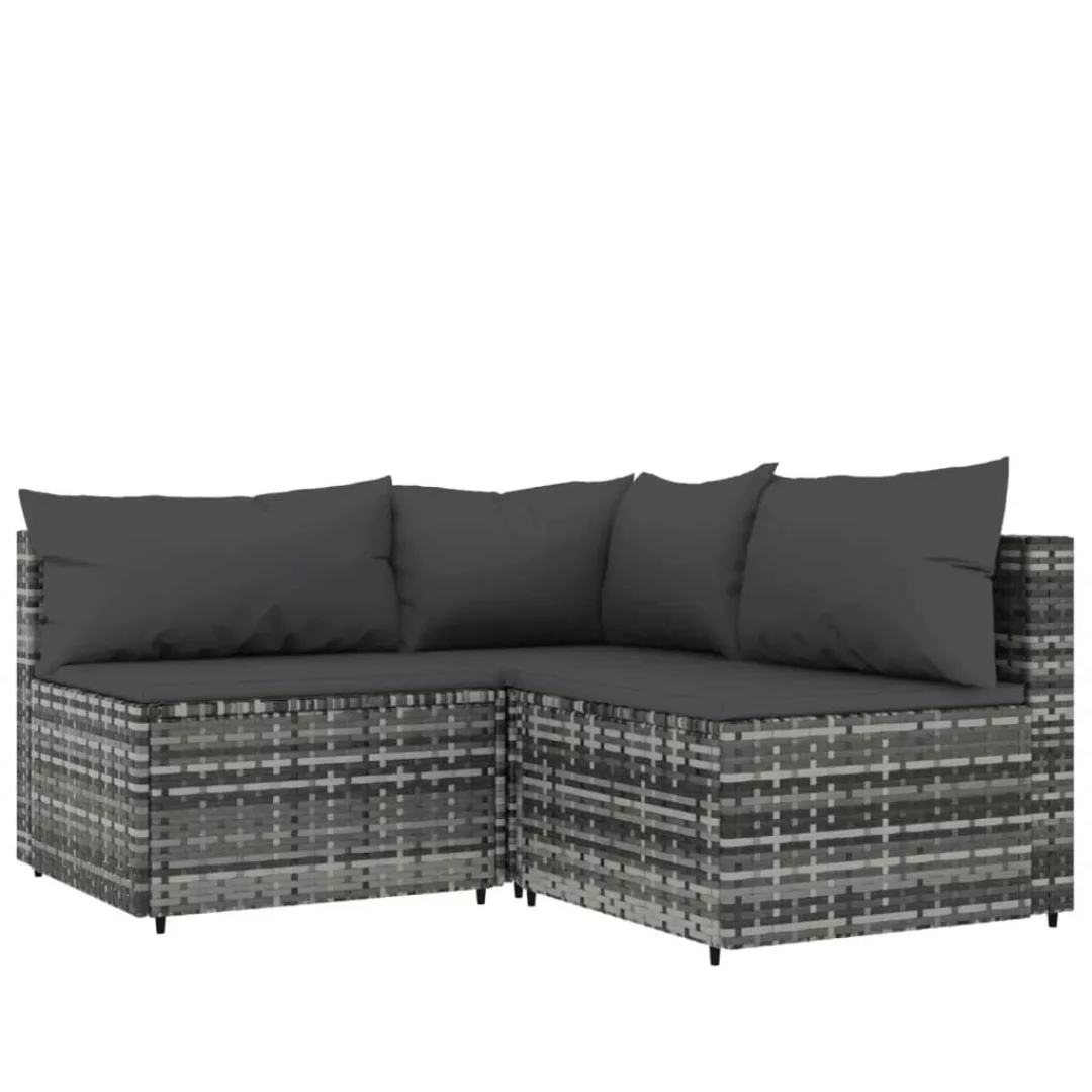 Vidaxl 3-tlg. Garten-lounge-set Mit Kissen Grau Poly Rattan günstig online kaufen