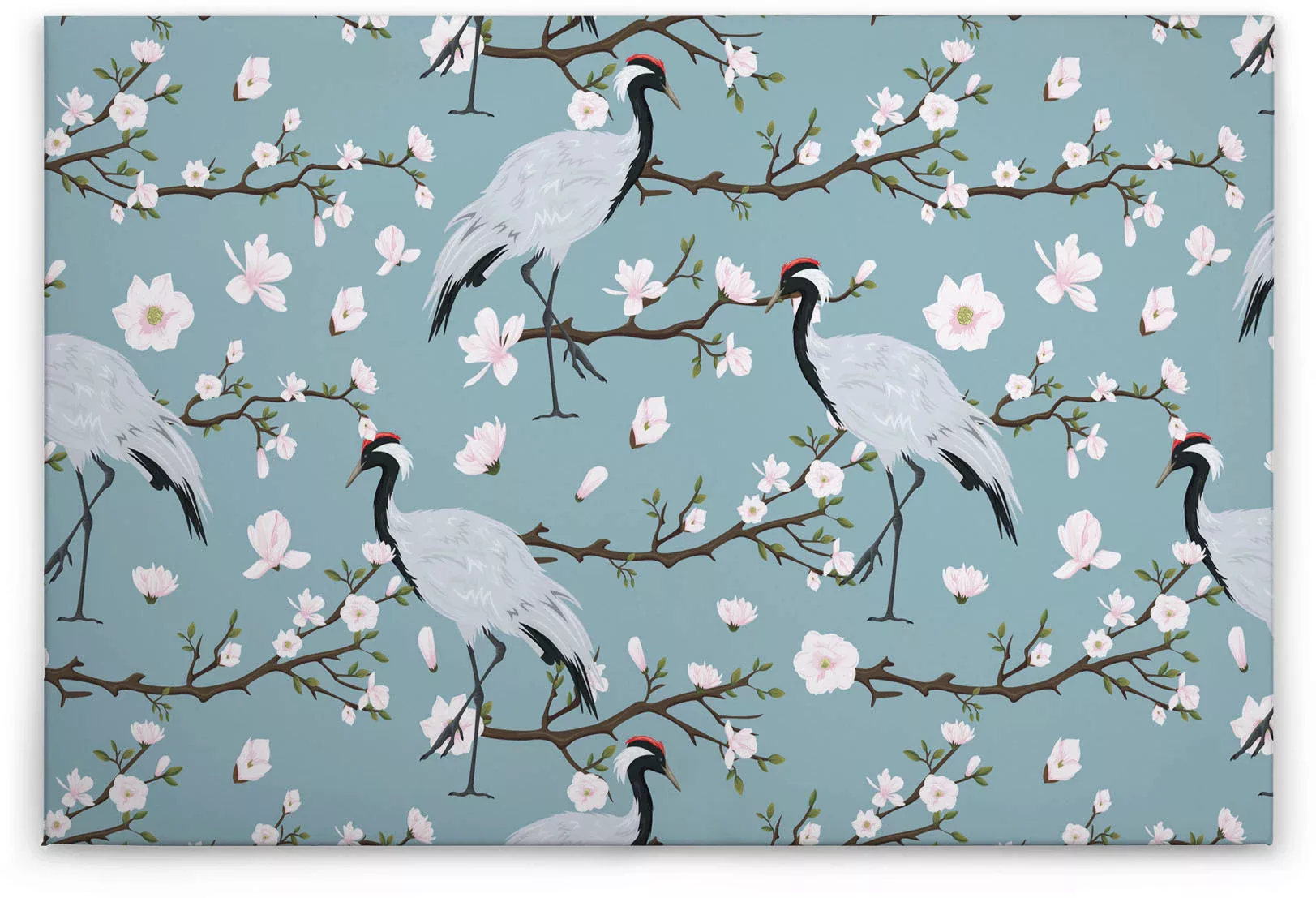 Bricoflor Leinwandbild Mit Kranich Wandbild Mit Vogel Und Kirschblüten In B günstig online kaufen