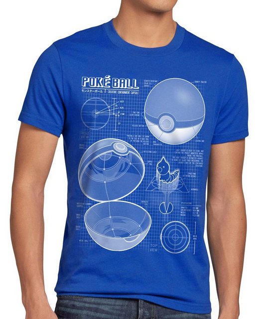 style3 T-Shirt Herren T-Shirt Pokéball Blaupause monster spiel online günstig online kaufen