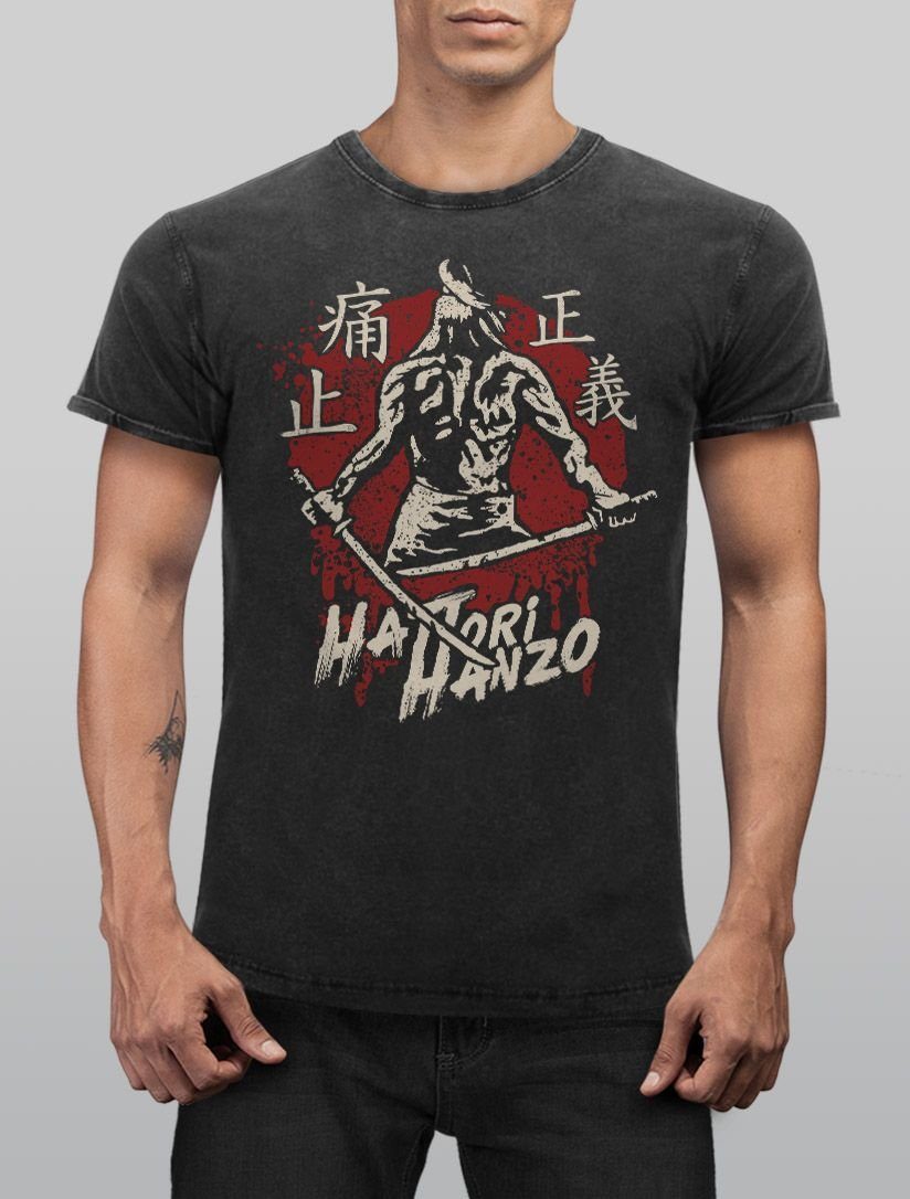 Neverless Print-Shirt Herren Vintage Shirt Samurai günstig online kaufen