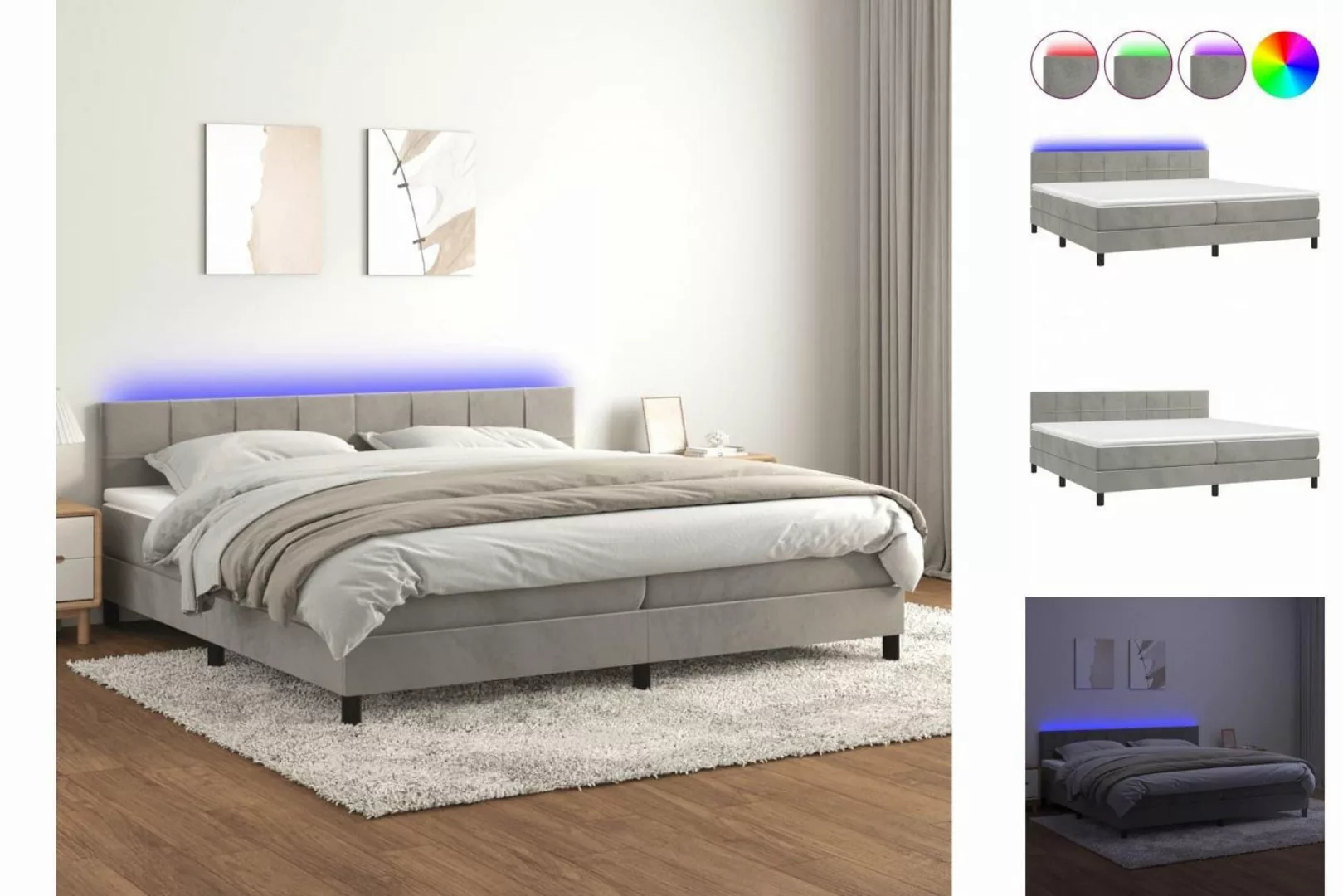 vidaXL Bettgestell Boxspringbett mit Matratze LED Hellgrau 200x200 cm Samt günstig online kaufen