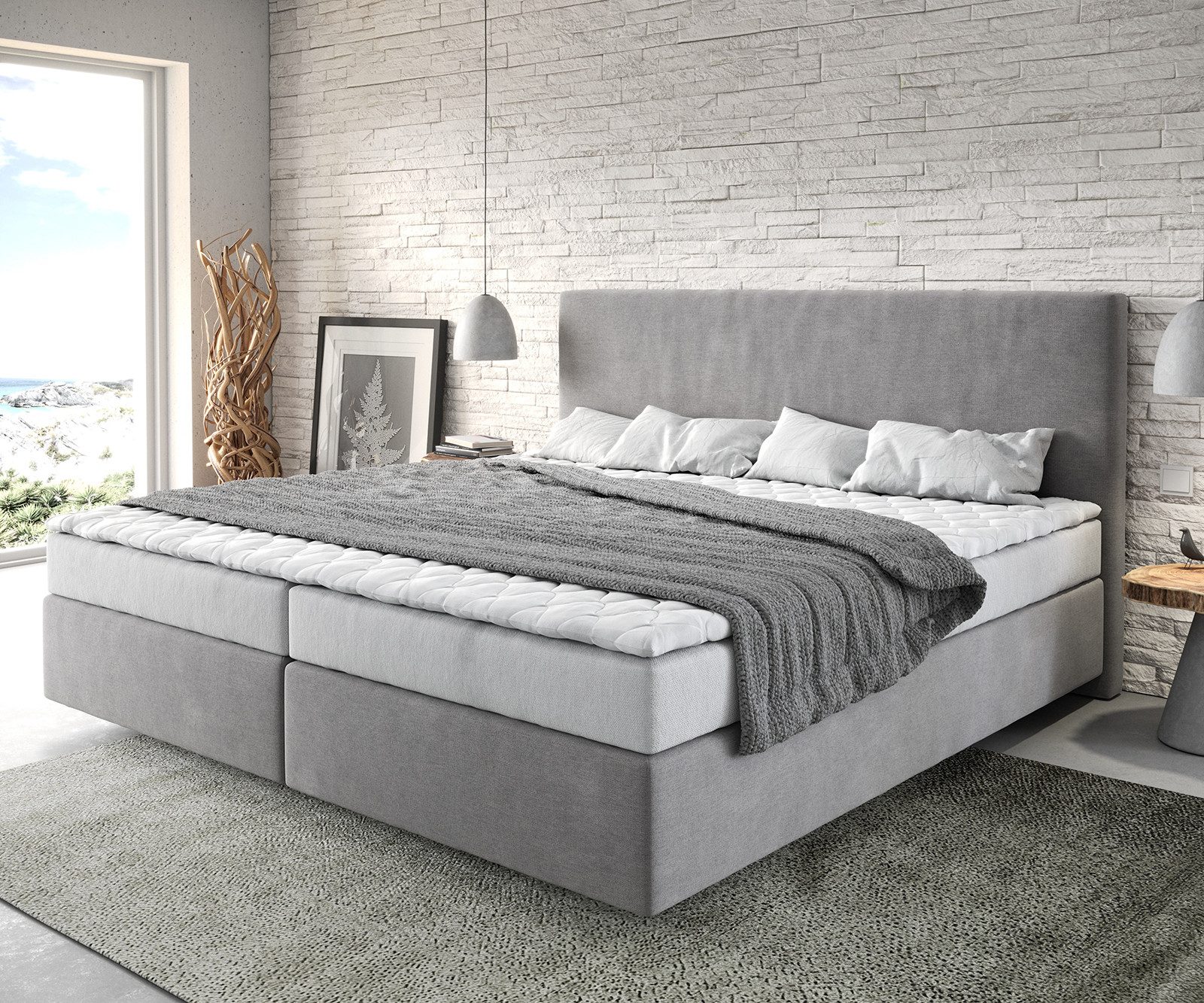 DELIFE Boxspringbett Dream-Well, Mikrofaser Grau 200x200 günstig online kaufen