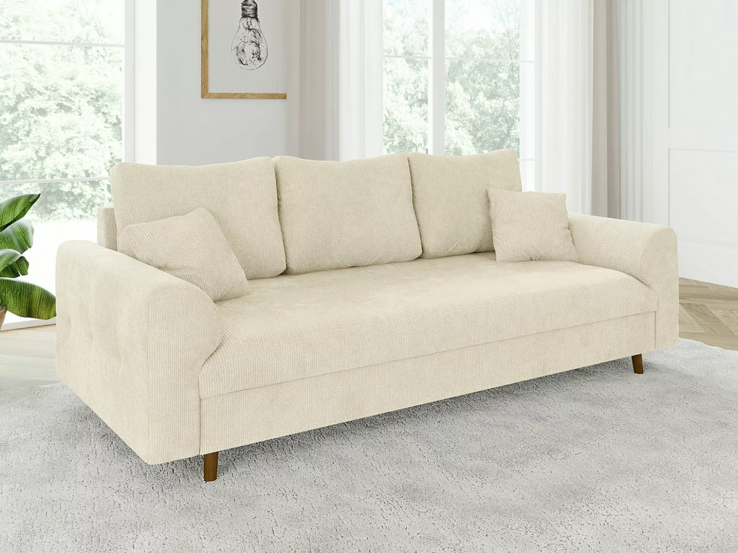 S-Style Möbel 3-Sitzer Sofa Kristian mit Braun Holzfüßen aus Chenille-Stoff günstig online kaufen