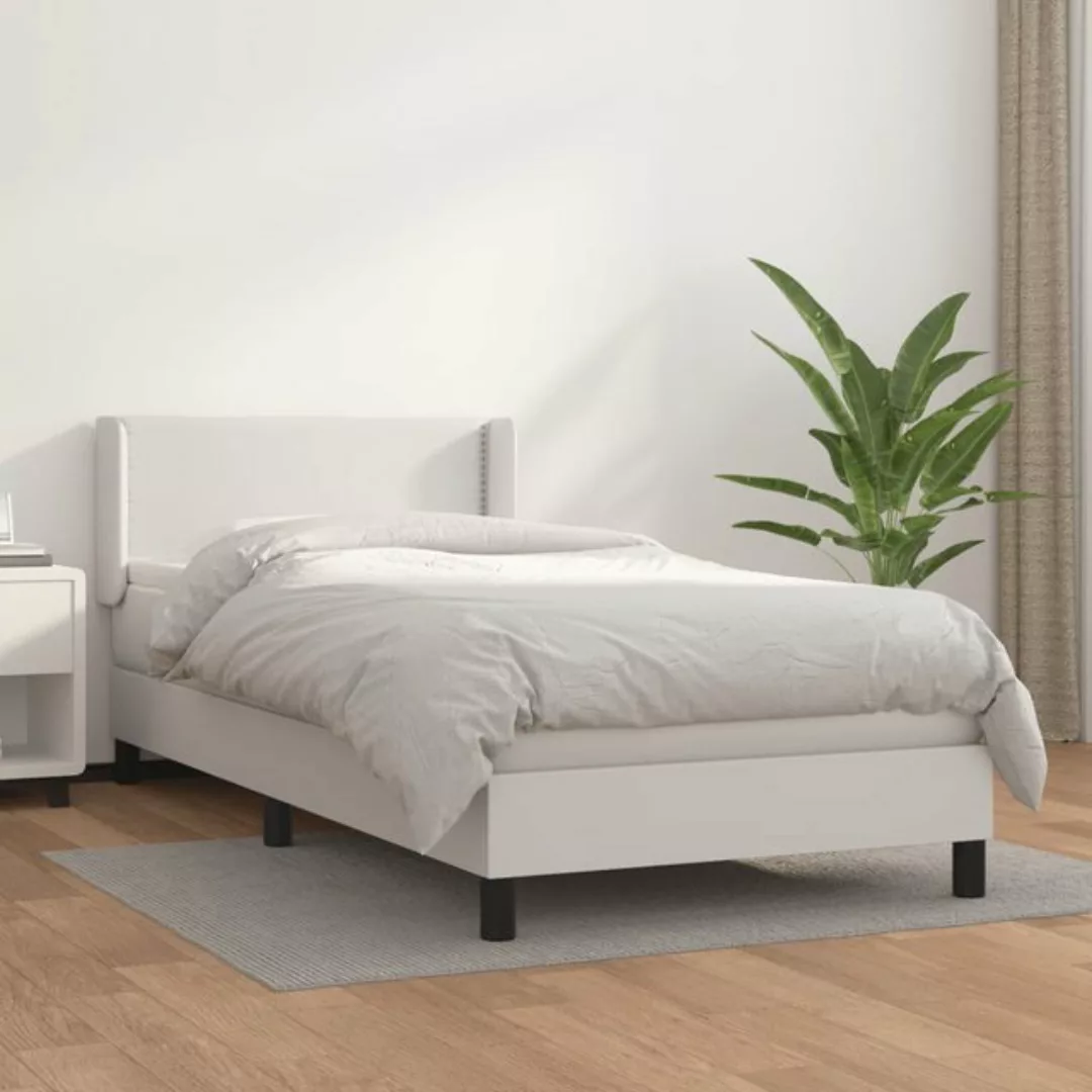 vidaXL Bettgestell Boxspringbett mit Matratze Weiß 90x190 cm Kunstleder Bet günstig online kaufen