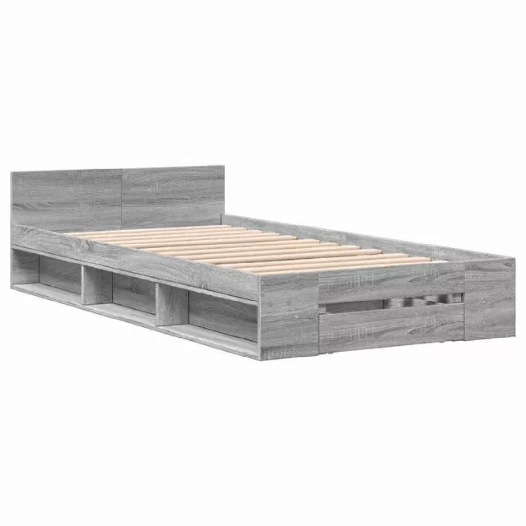 vidaXL Bett Bettgestell mit Schublade Grau Sonoma 75x190 cm Holzwerkstoff günstig online kaufen