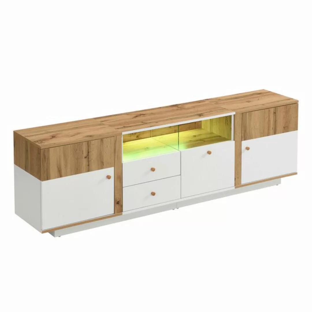 ROYGBIV TV-Schrank Lowboard TV-Schrank mit LED-Lichteffekten Glastrennwand günstig online kaufen