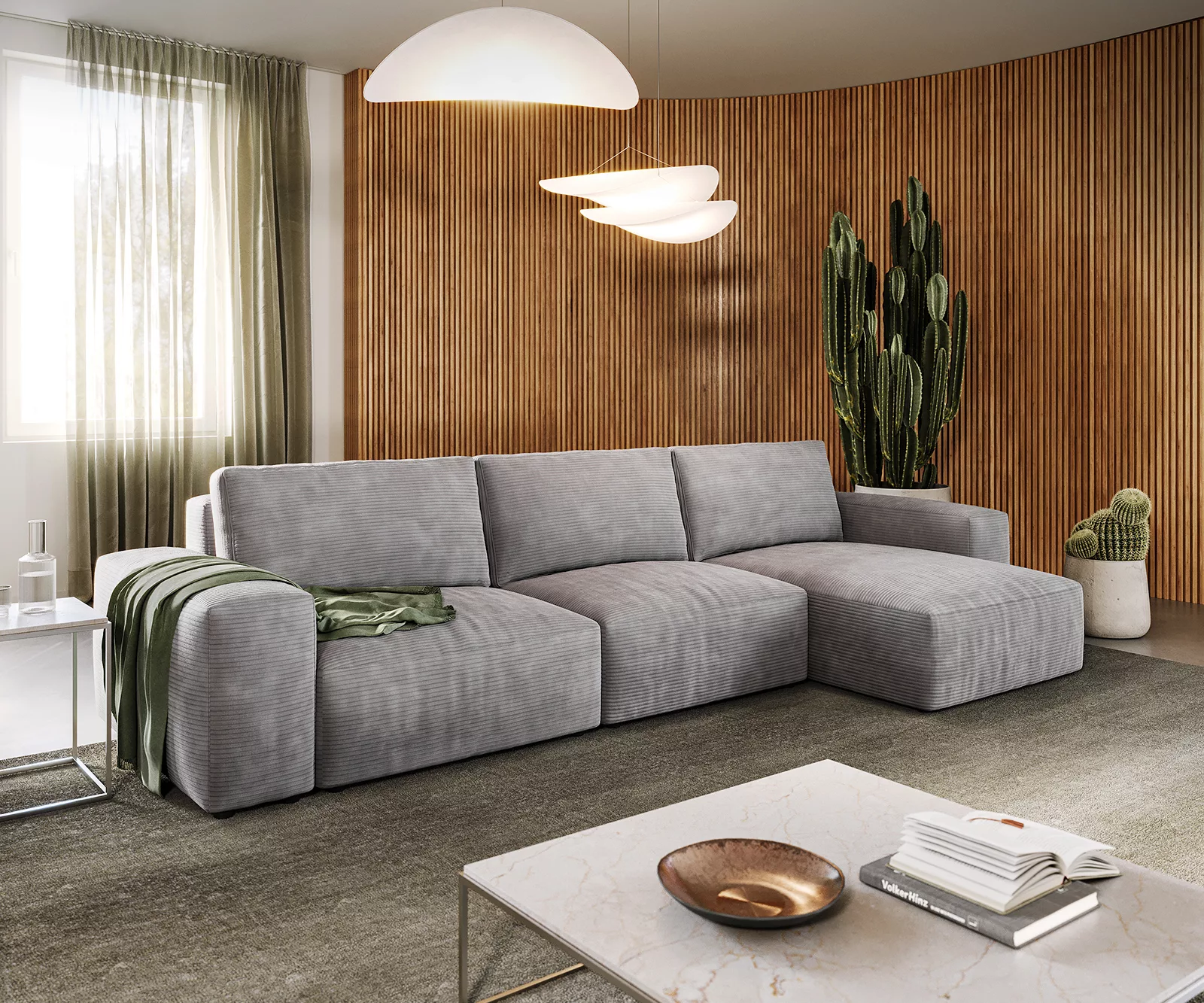 Ecksofa Lanzo L 360x160 cm Cord Silbergrau Recamiere variabel günstig online kaufen