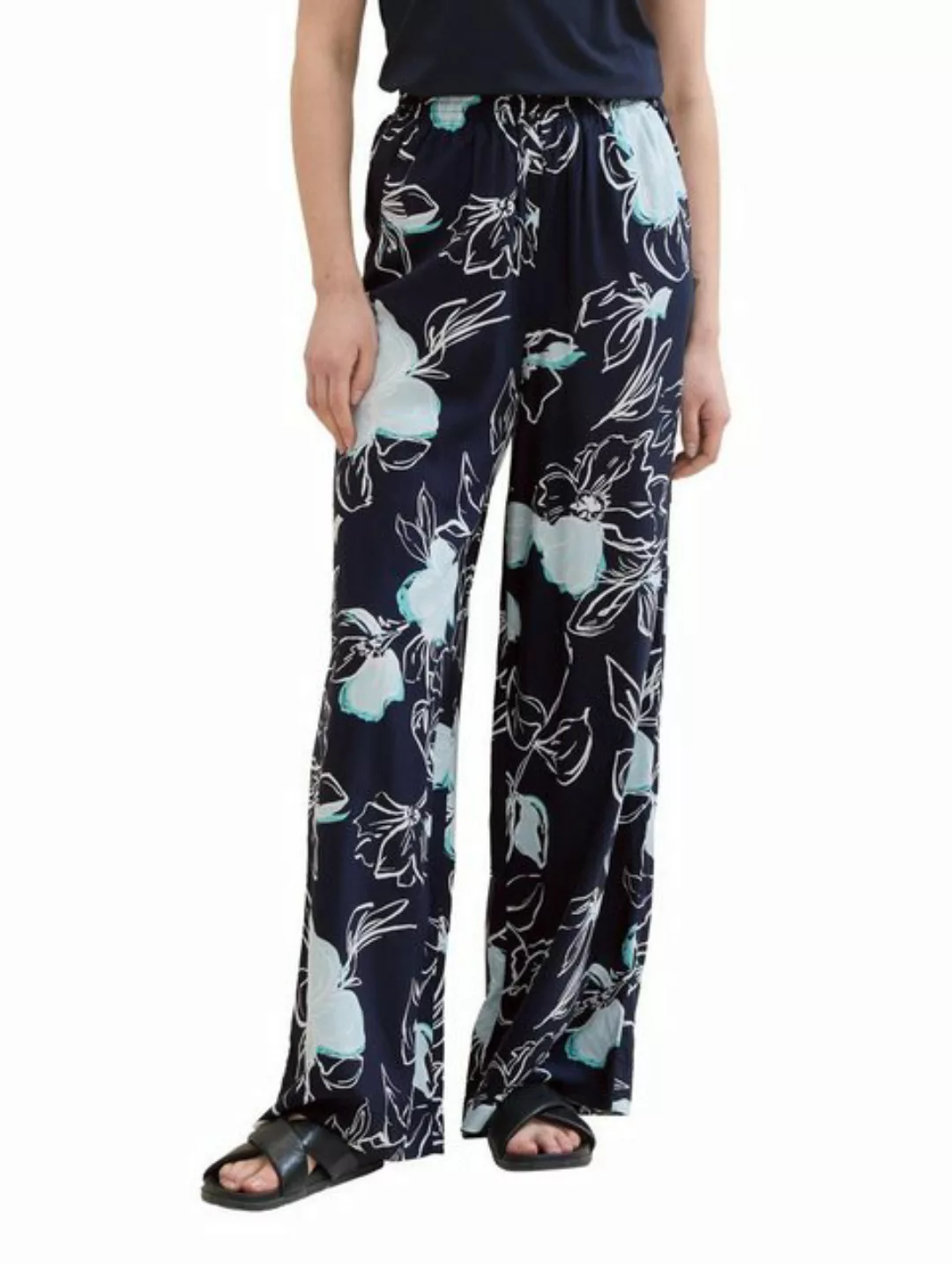 TOM TAILOR Stoffhose loose fit palazzo pants, navy blue flower design günstig online kaufen