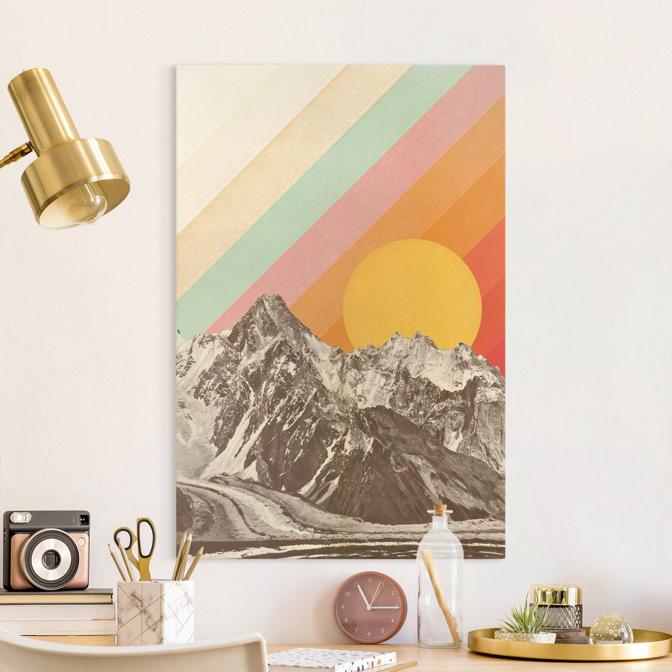 Leinwandbild Berge mit buntem Himmel günstig online kaufen