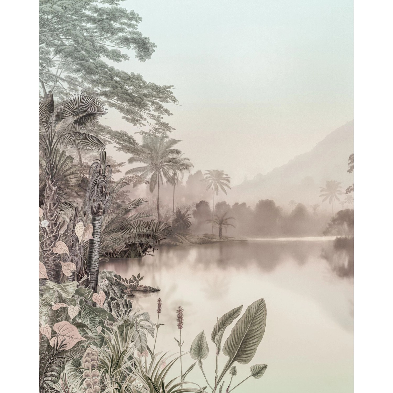 Komar Fototapete Lac Des Palmiers Beige und Grüngrau 200 x 250 cm 611623 günstig online kaufen