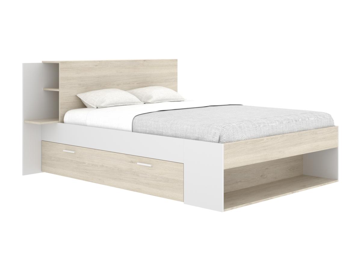 Bett mit Stauraum - 140 x 190 cm - Holzfarben & Weiß - KEROSIA günstig online kaufen