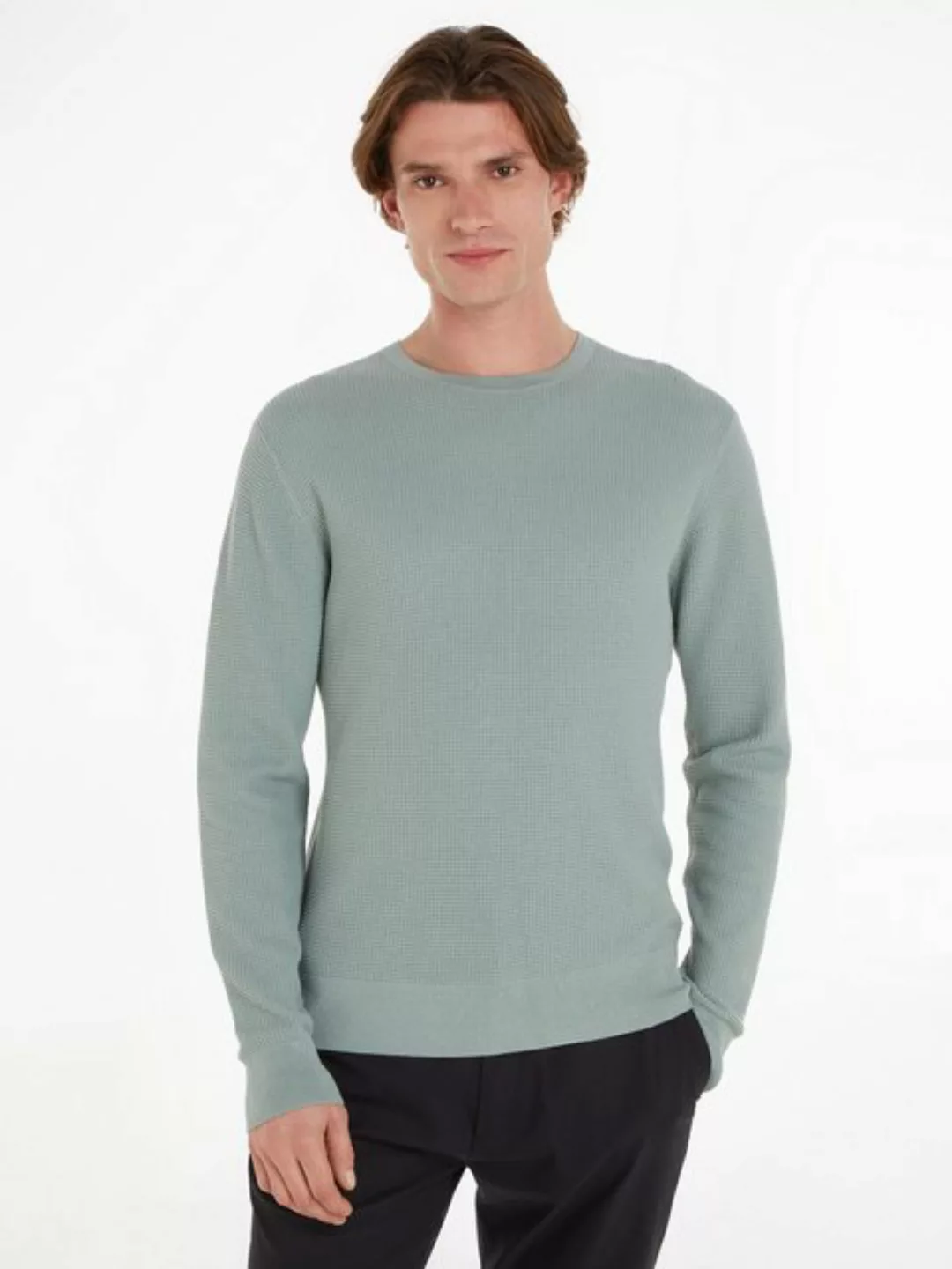 Calvin Klein Rundhalspullover WAFFLE STRUCTURE SWEATER mit Markenlabel günstig online kaufen