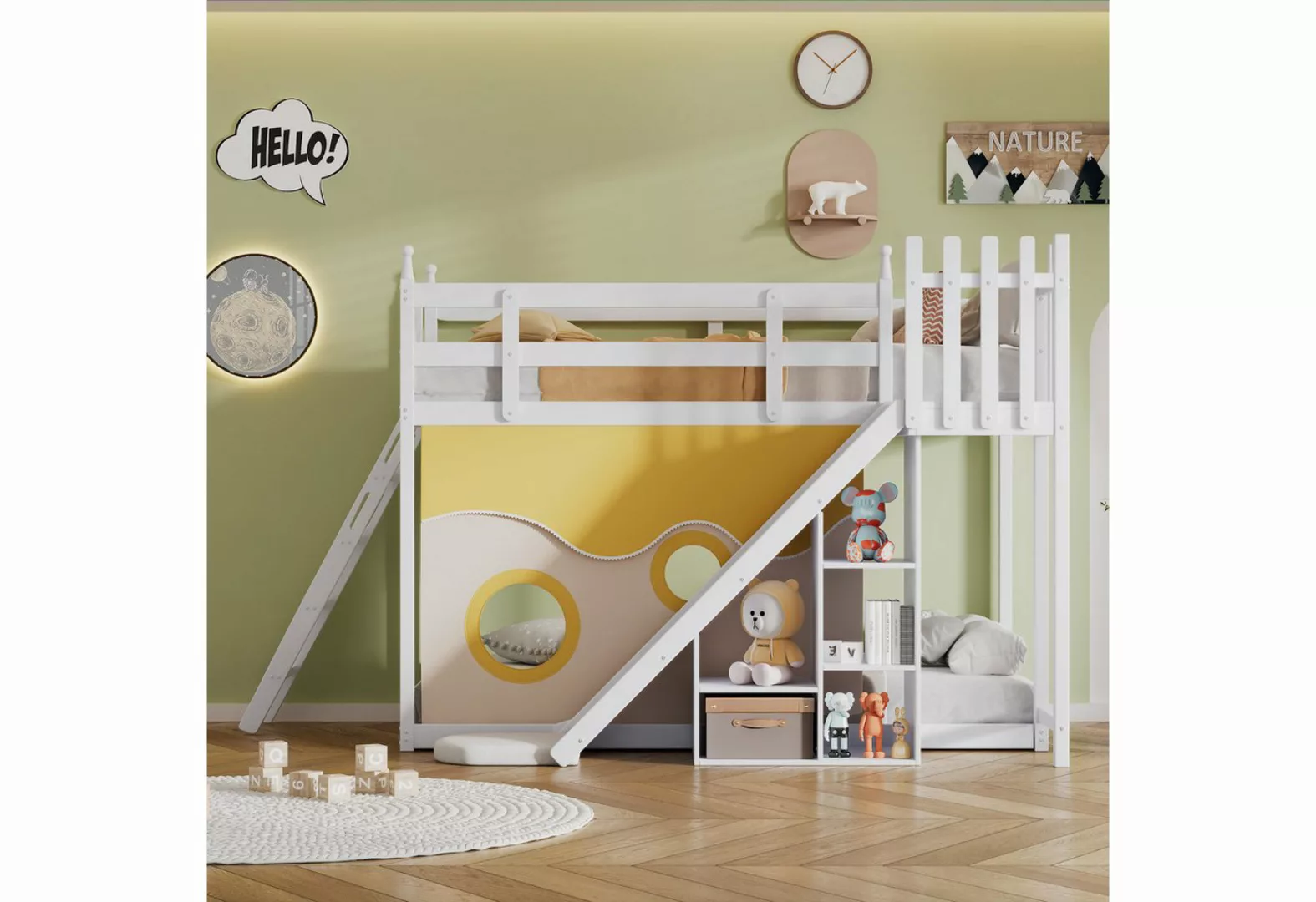 TavilaEcon Etagenbett Kinderbett Holzbett mit Treppe und Zäune, mit Fallsch günstig online kaufen