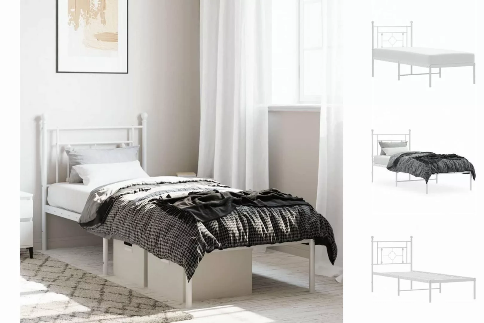 vidaXL Bettgestell Bettgestell mit Kopfteil Metall Weiß 75x190 cm Bett Bett günstig online kaufen