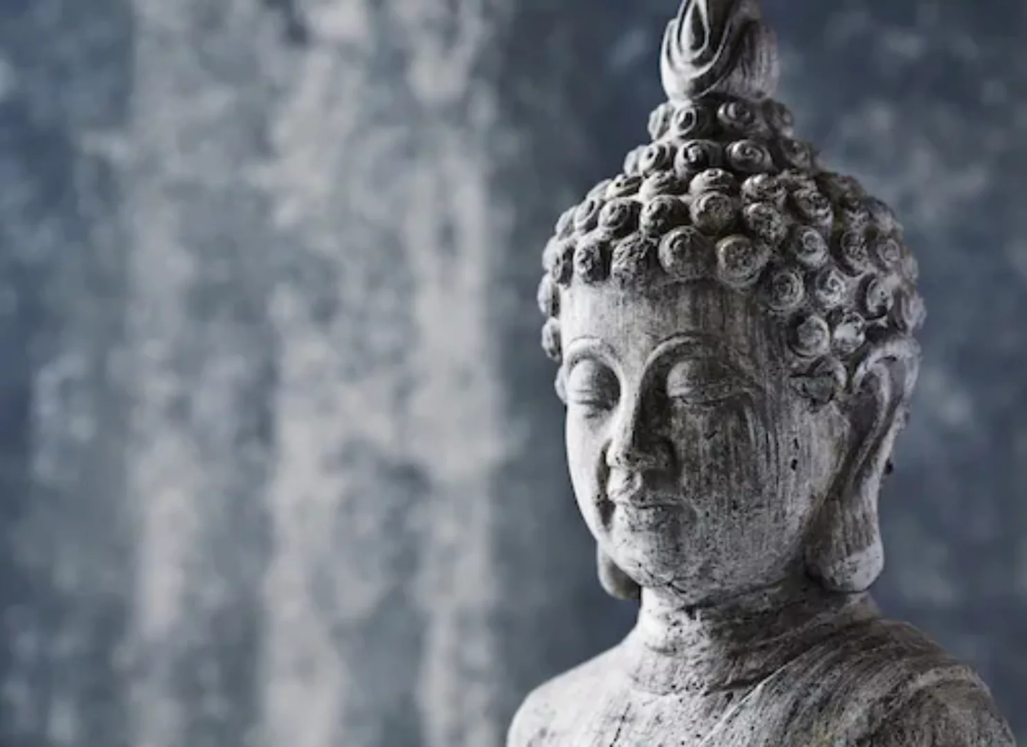 Fototapete Buddha Statue Asiatisch Blau Grau 3,50 m x 2,55 m FSC® günstig online kaufen