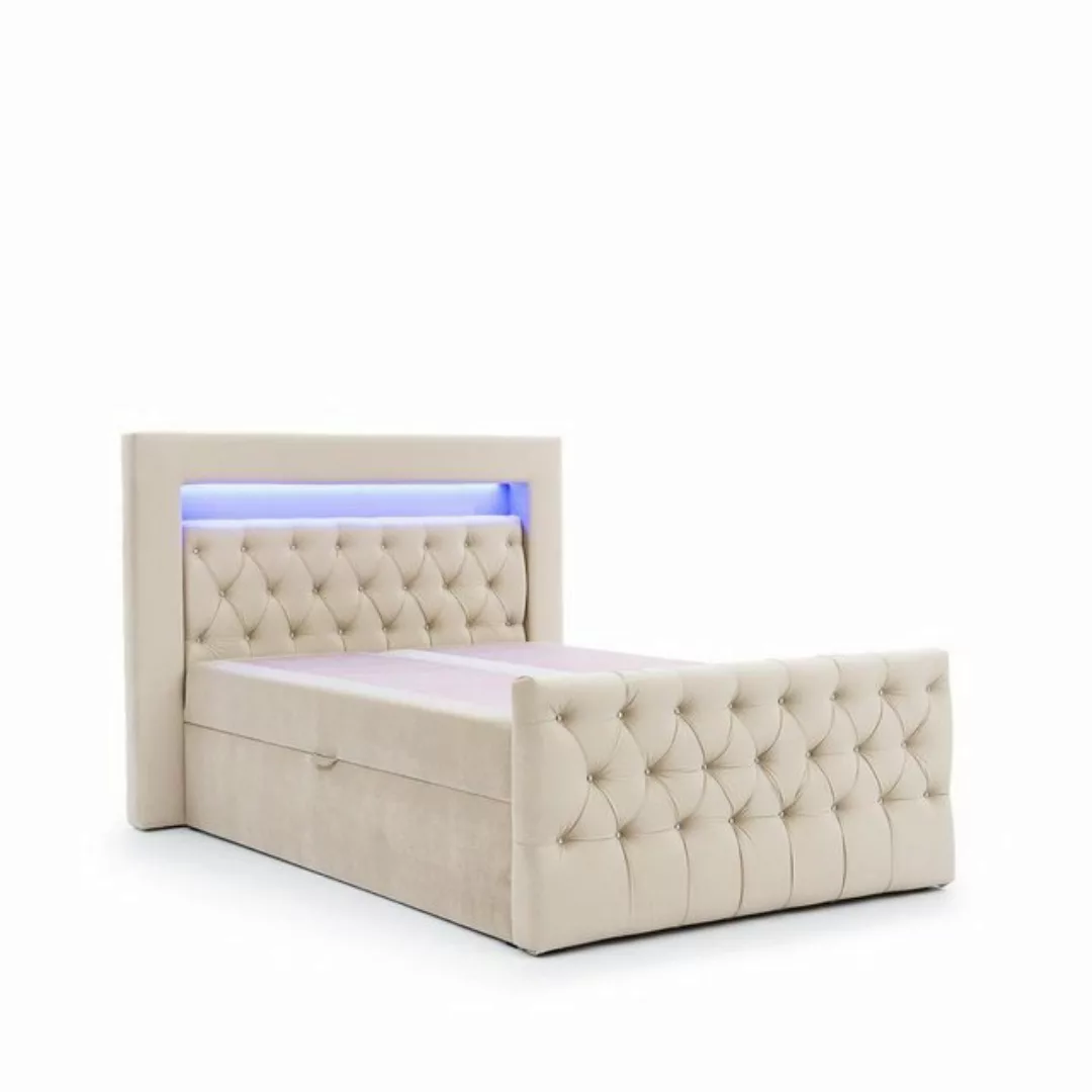 Beautysofa Boxspringbett Singa LED (mit Hauptmatratze und Topper, mit LED-B günstig online kaufen