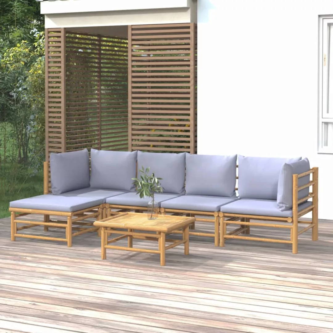 Vidaxl 6-tlg. Garten-lounge-set Mit Hellgrauen Kissen Bambus günstig online kaufen