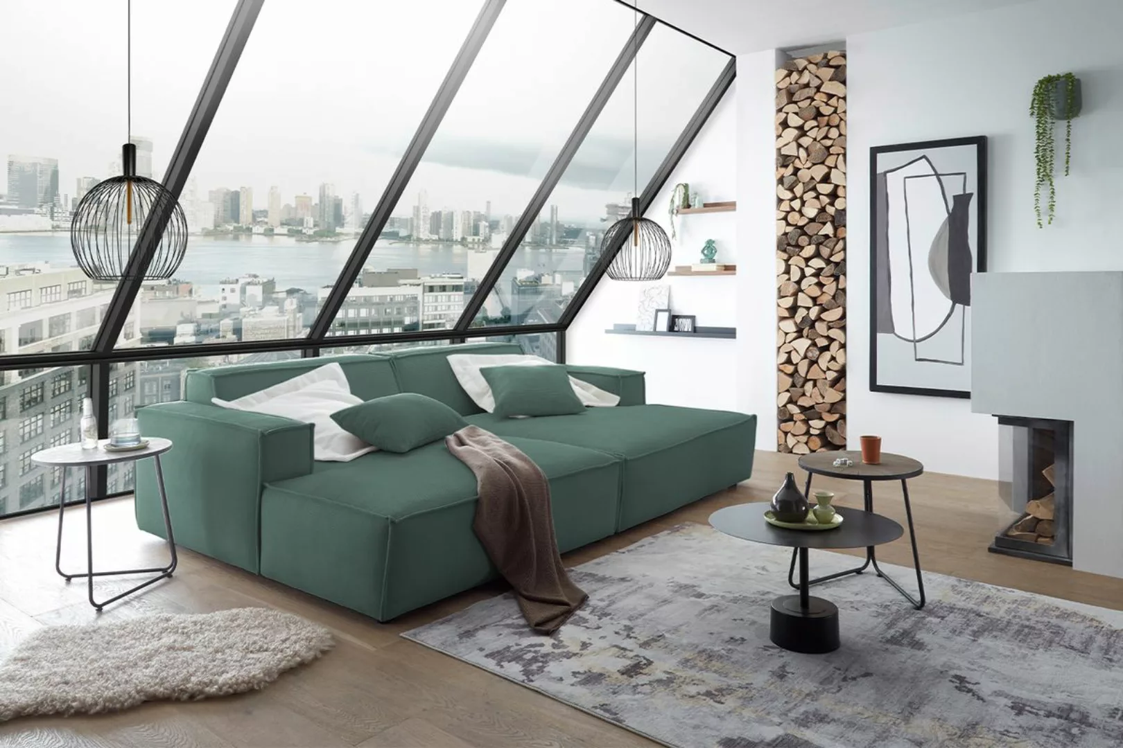KAWOLA Big Sofa SAMU Feincord grün günstig online kaufen