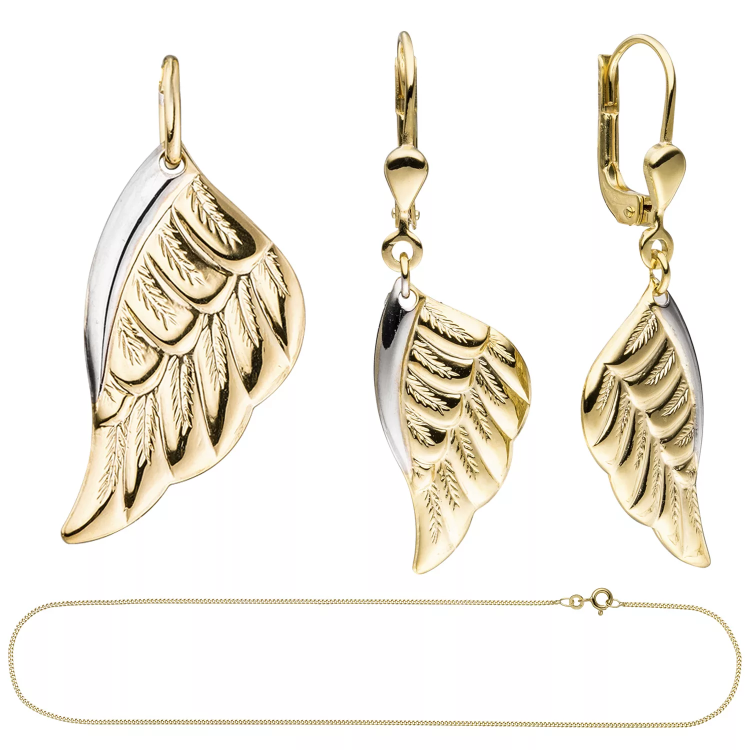 Schmuck-set Flügel Engelsflügel 333 Gold Gelbgold Bicolor Mit Kette 45 Cm günstig online kaufen