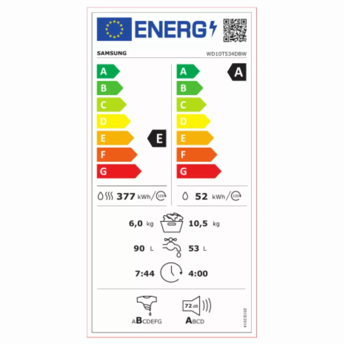 Waschmaschine / Trockner Samsung Wd10t534dbw 10kg / 6kg 1400 Rpm Weiß günstig online kaufen