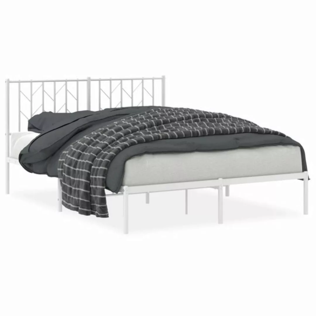 vidaXL Bettgestell, Bettrahmen mit Kopfteil Metall Weiß 135x190 cm günstig online kaufen