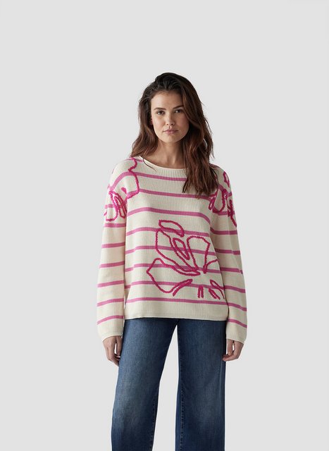 LeComte Strickpullover LeComte Gestreifter Pullover mit floralem Muster günstig online kaufen