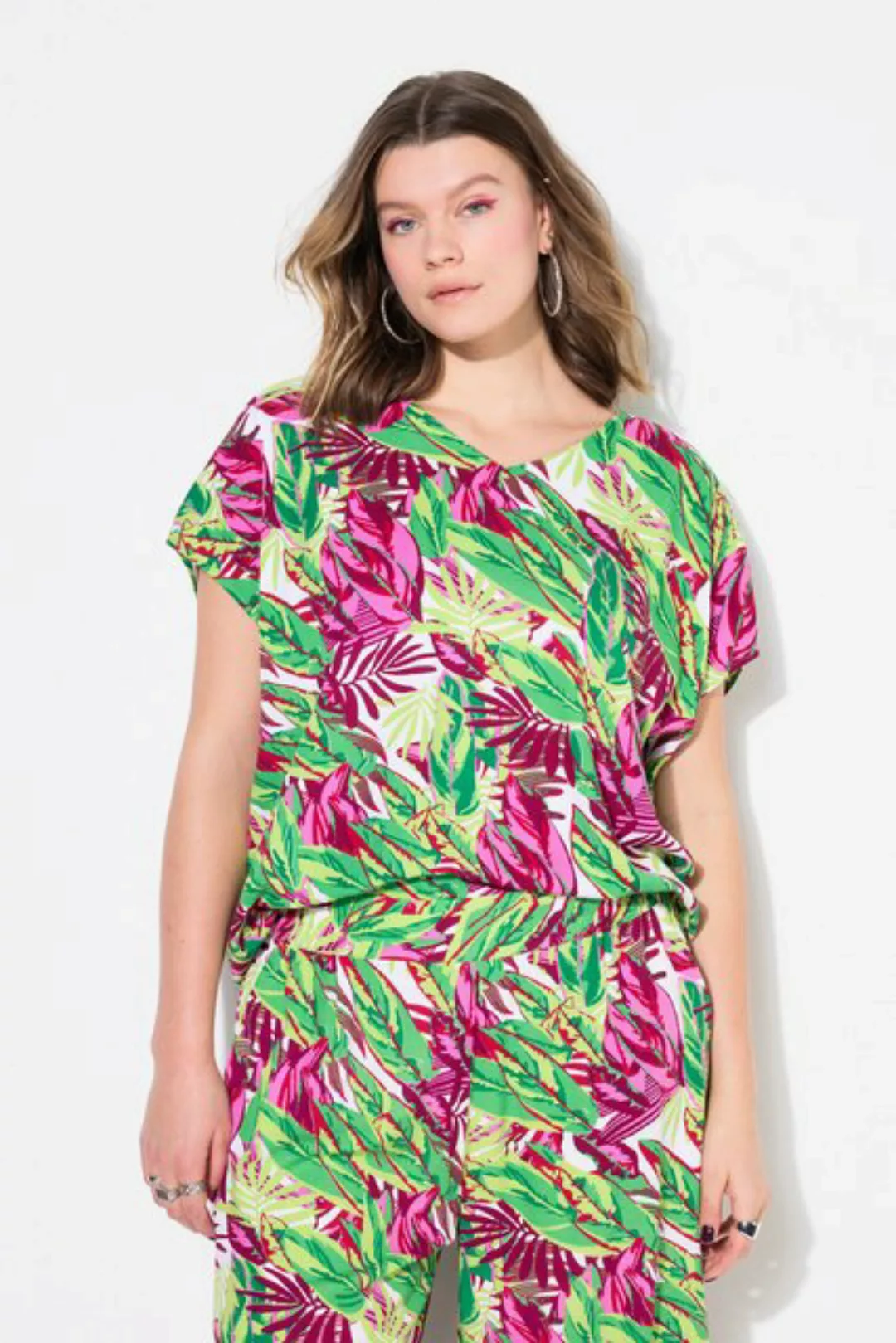 Studio Untold Druckbluse Blusenshirt oversized Jungle-Print V-Ausschnitt günstig online kaufen