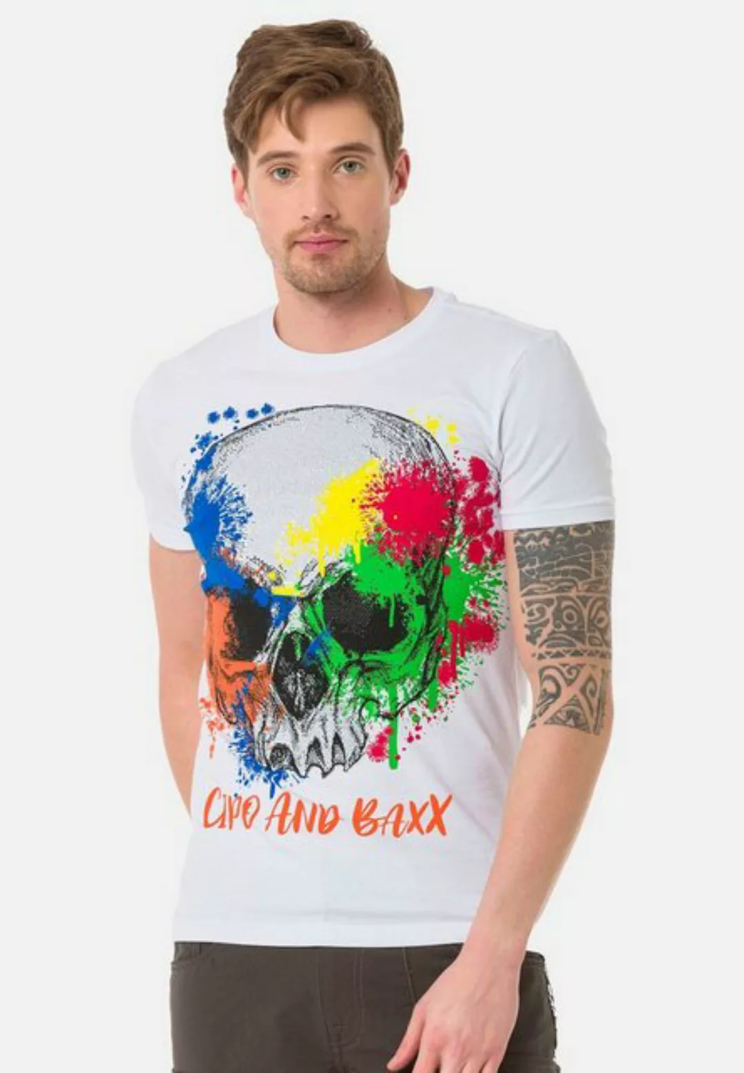 Cipo & Baxx T-Shirt, mit farbenfrohem Totenkopf-Print günstig online kaufen