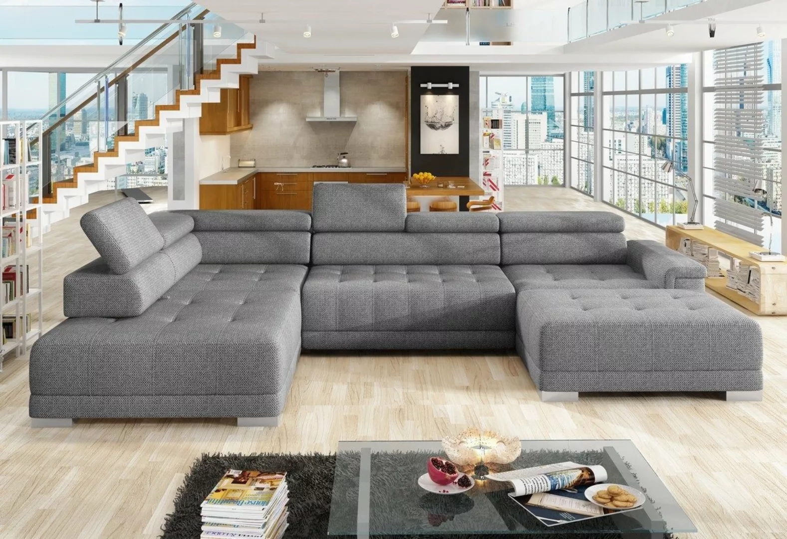 Sofa Dreams Wohnlandschaft Campo XL grau, Kopfstützen, Rücken, Armlehnen un günstig online kaufen