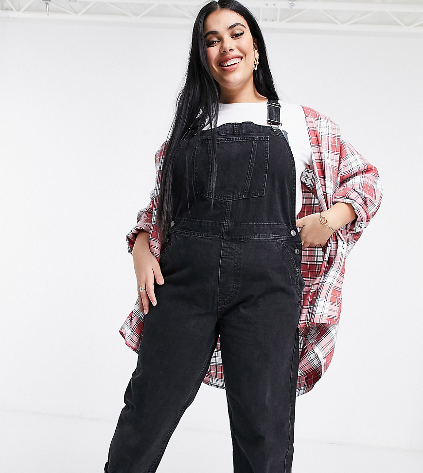 ASOS DESIGN Curve – Original – Latzhose aus Jeansstoff in verwaschenem Schw günstig online kaufen