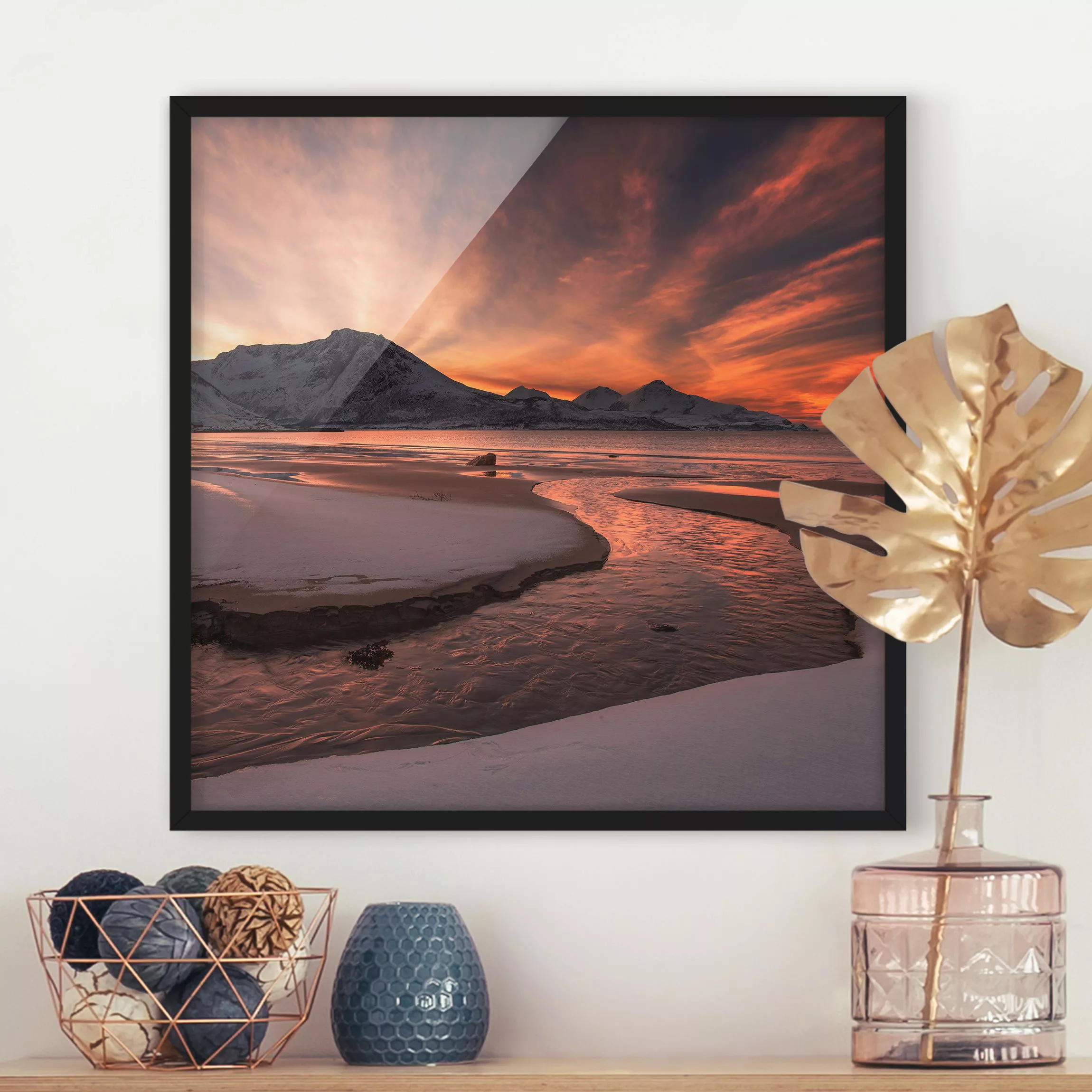 Bild mit Rahmen Natur & Landschaft - Quadrat Goldener Sonnenuntergang günstig online kaufen