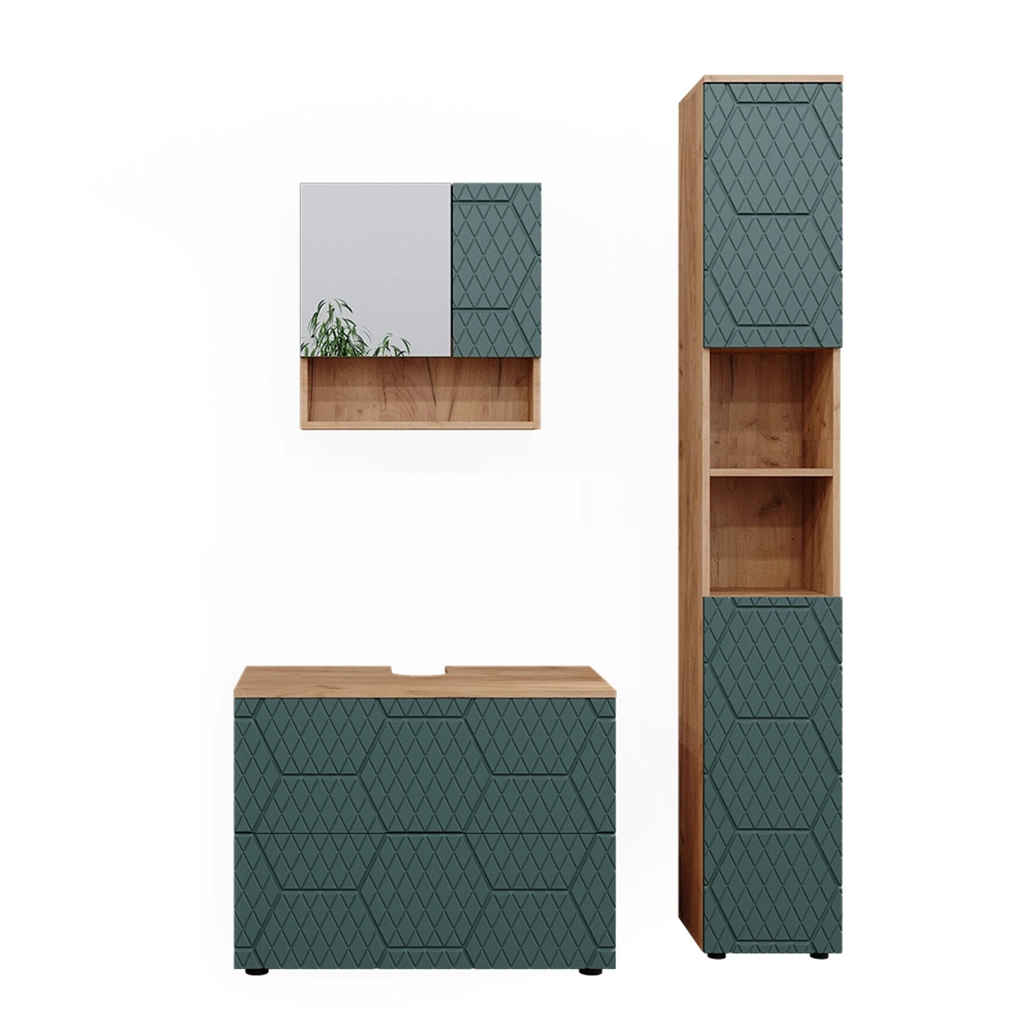 Vicco Badmöbel-Set Irma, Goldkraft Eiche/Grün, 3 günstig online kaufen