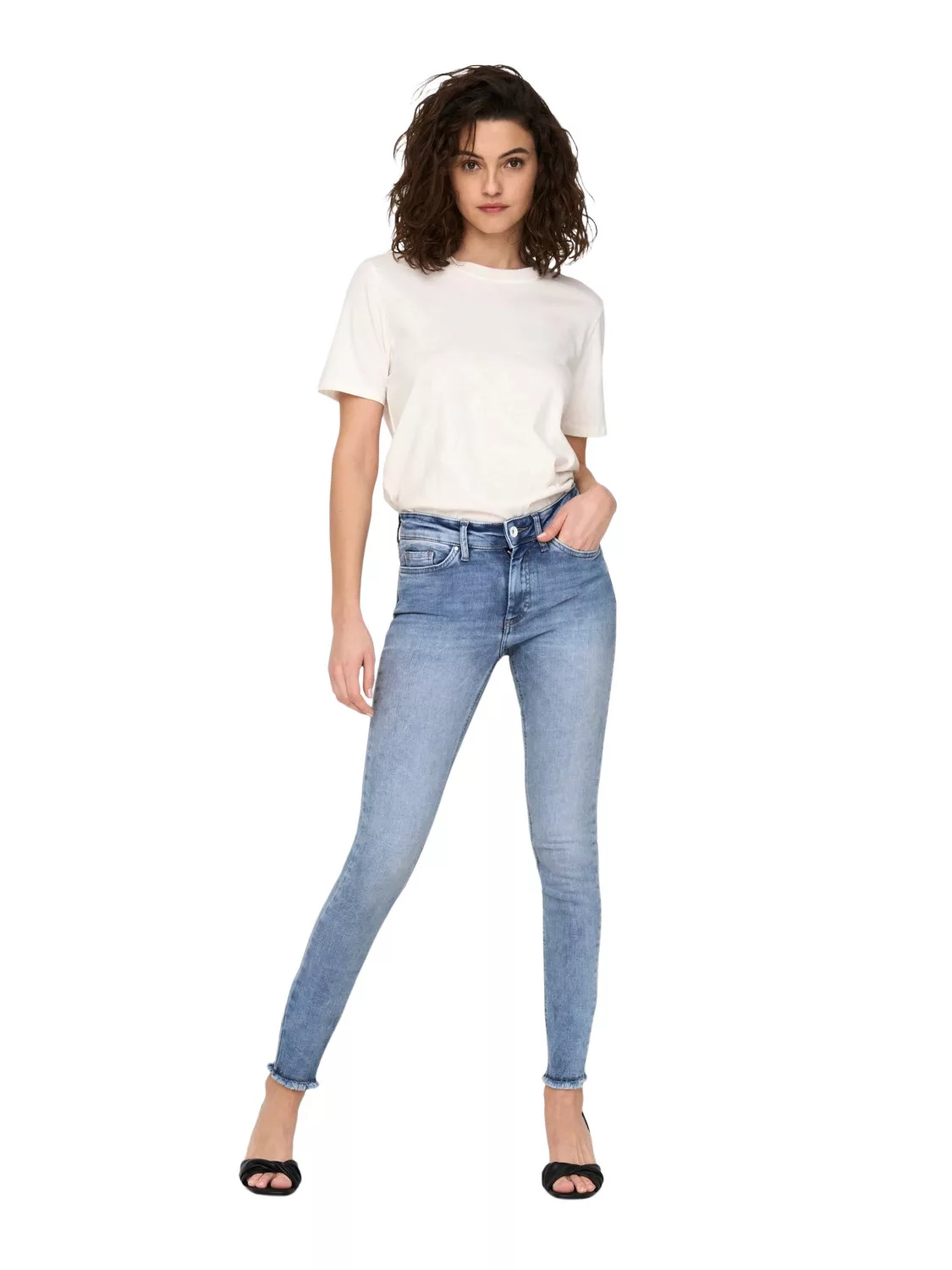 Only Damen Jeans ONLBLUSH MID SK ANK RAW DNM REA694 - Skinny Fit - Blau - M günstig online kaufen